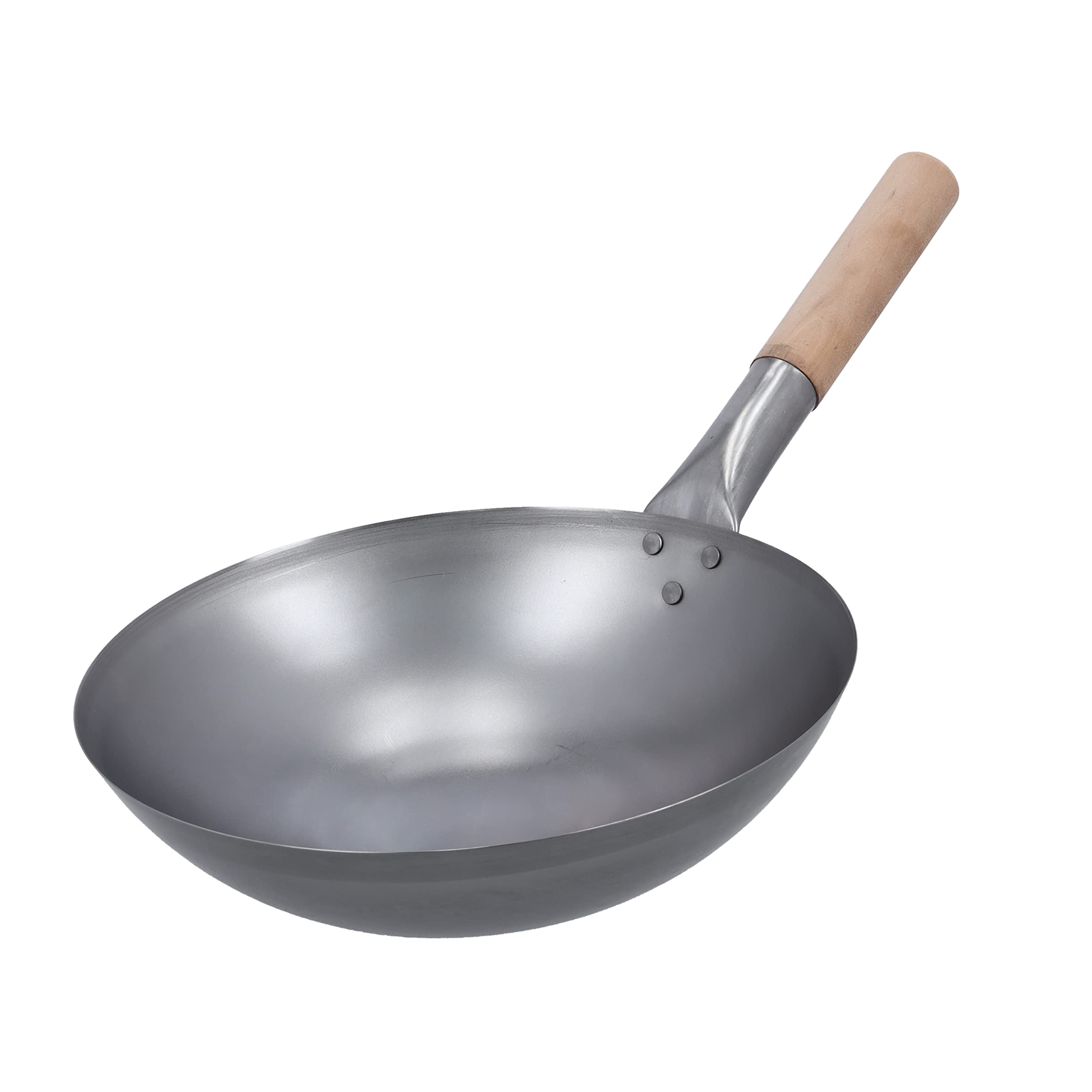 Royalford Iron Wok Pan With Wooden Handle, Rf10248 Stir Fry Pans Non Stick No Coating Less Oil Quick & Even Heat Distribution 30Cm, Multi