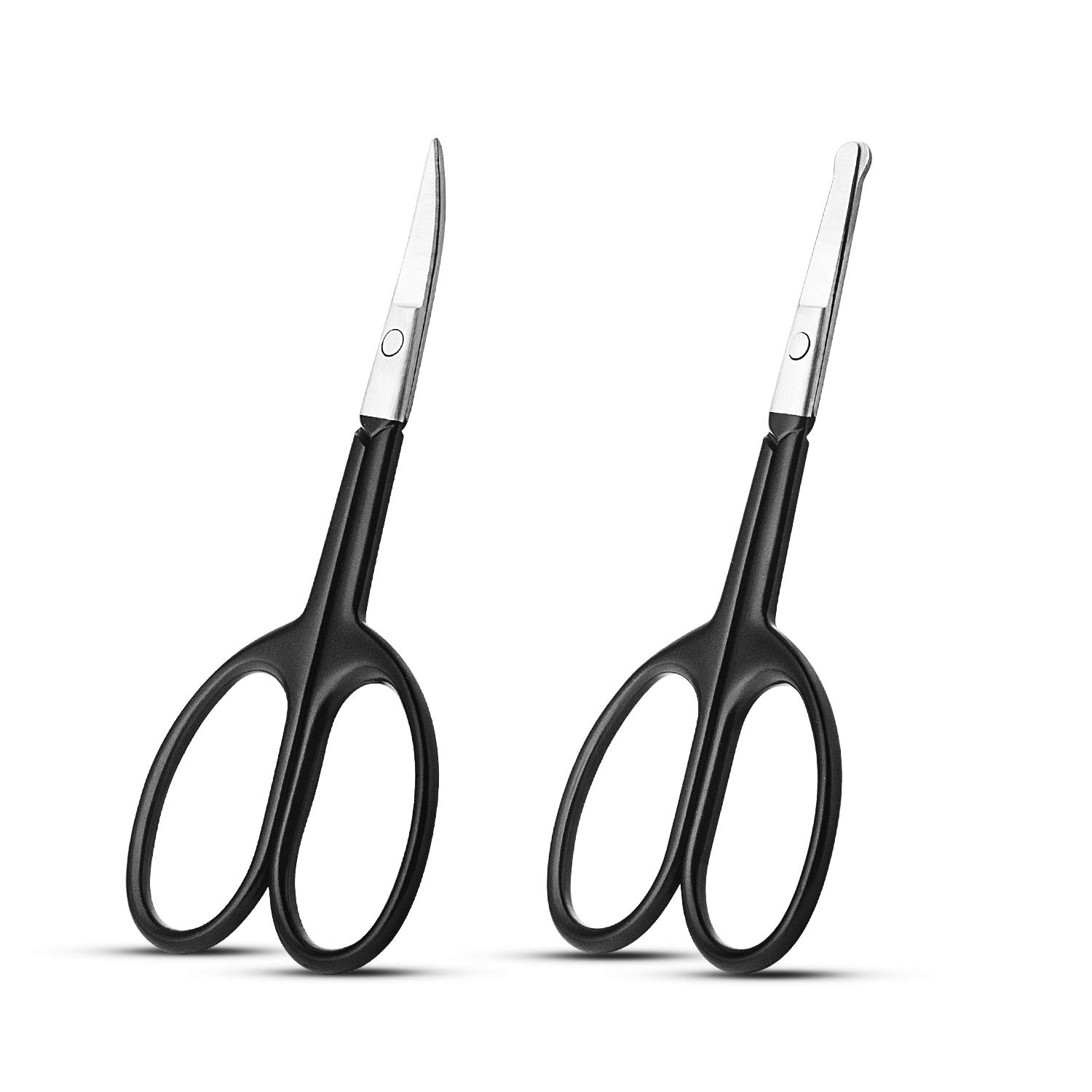 Small Scissors 2 Pack Black, Comfort-Grip Handles, Facial Hair Grooming For Men Women - Eyebrow, Nose, Mustache, Beard, Eyelashes Ear Trimming, Curved and Rounded Safety Tip Clippers For Hair Cutting