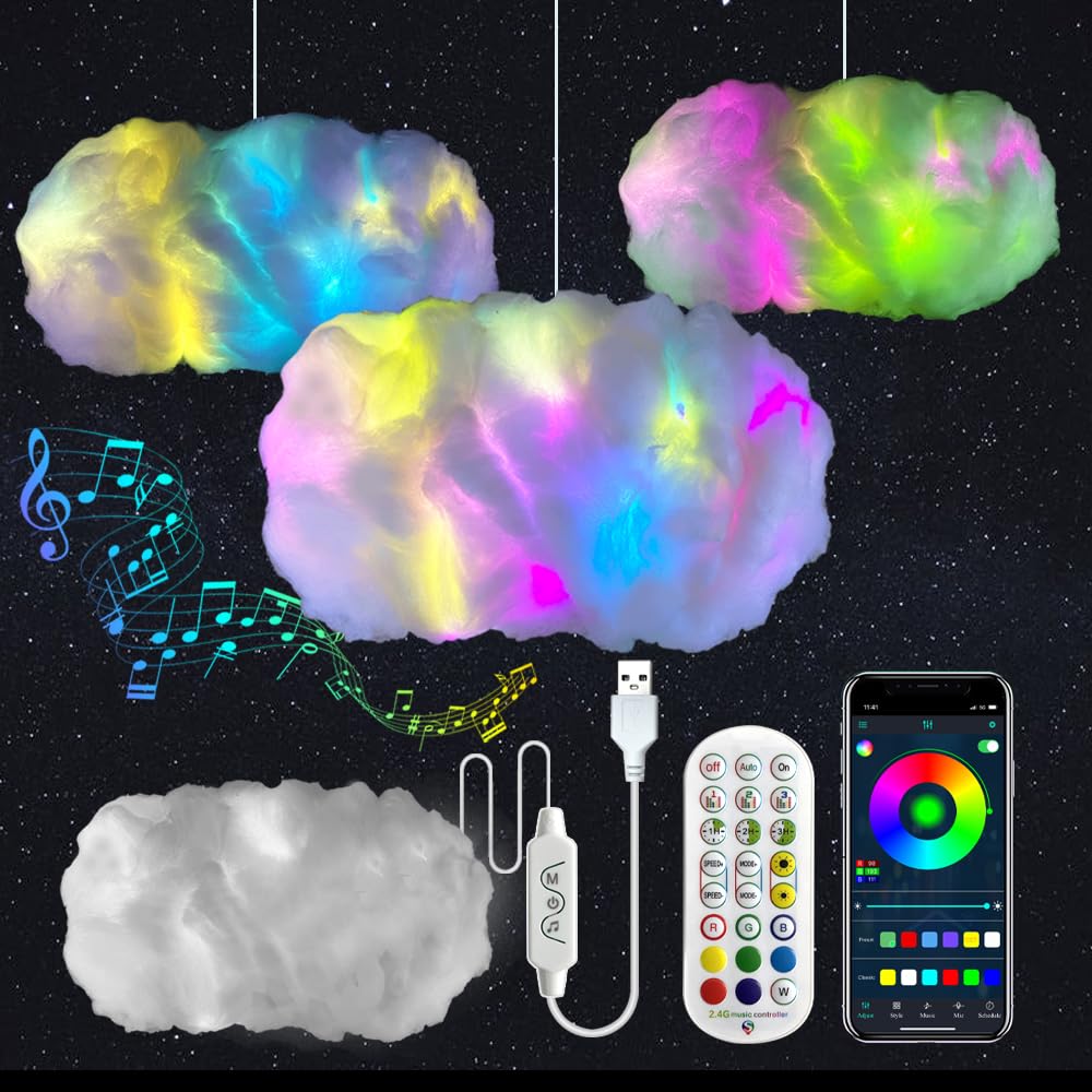 3D Big Cloud Lightning Light Kit Music Sync Warm White Multicolor Lightning Changing Strip Lights Remote APP NO DIY Coolest Decorations for Adults and Kids Indoor Home Bedroom