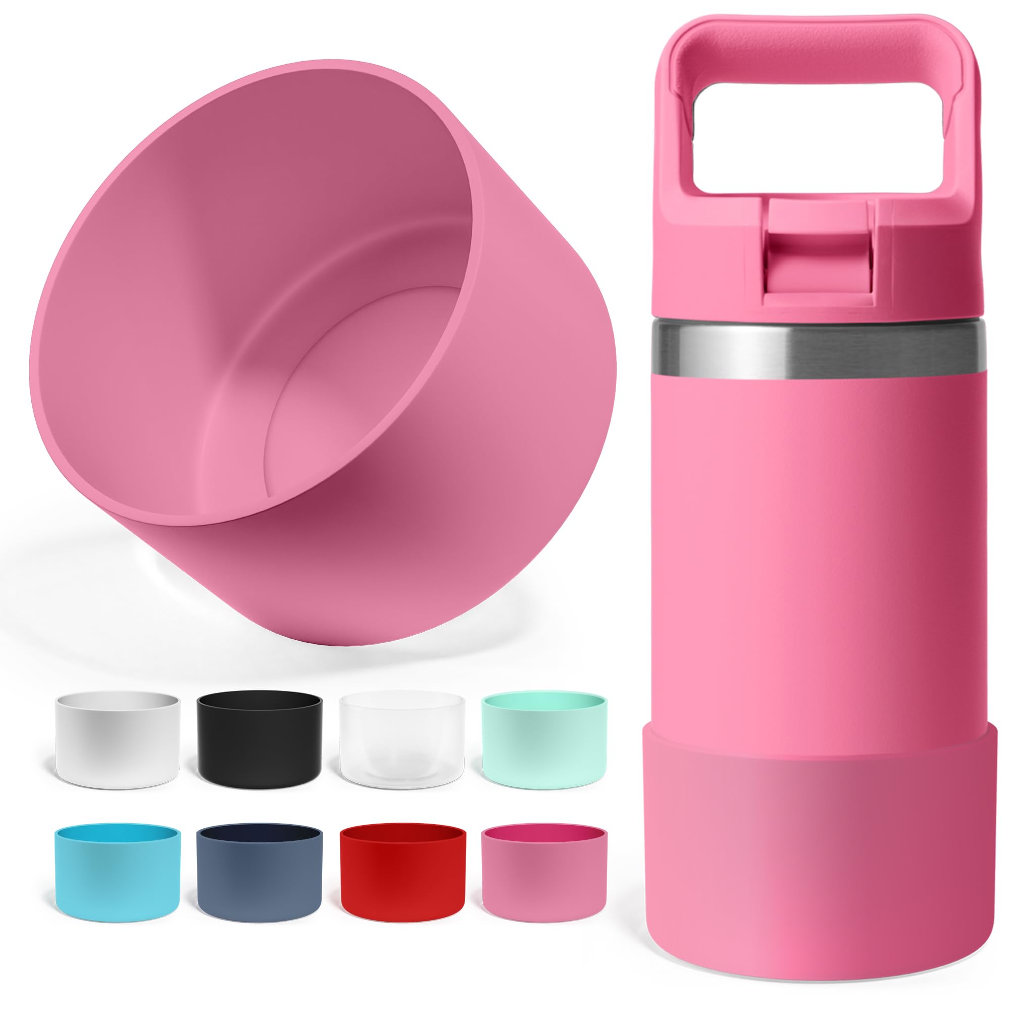 Silicone Boot for Yeti Rambler Jr 12oz and 18oz Bottle | 2mm Sleeve | Anti-Slip Boot | Protector for the Bottom of your Bottle | Protects Against Damage | BPA Free Silicone (Pink)