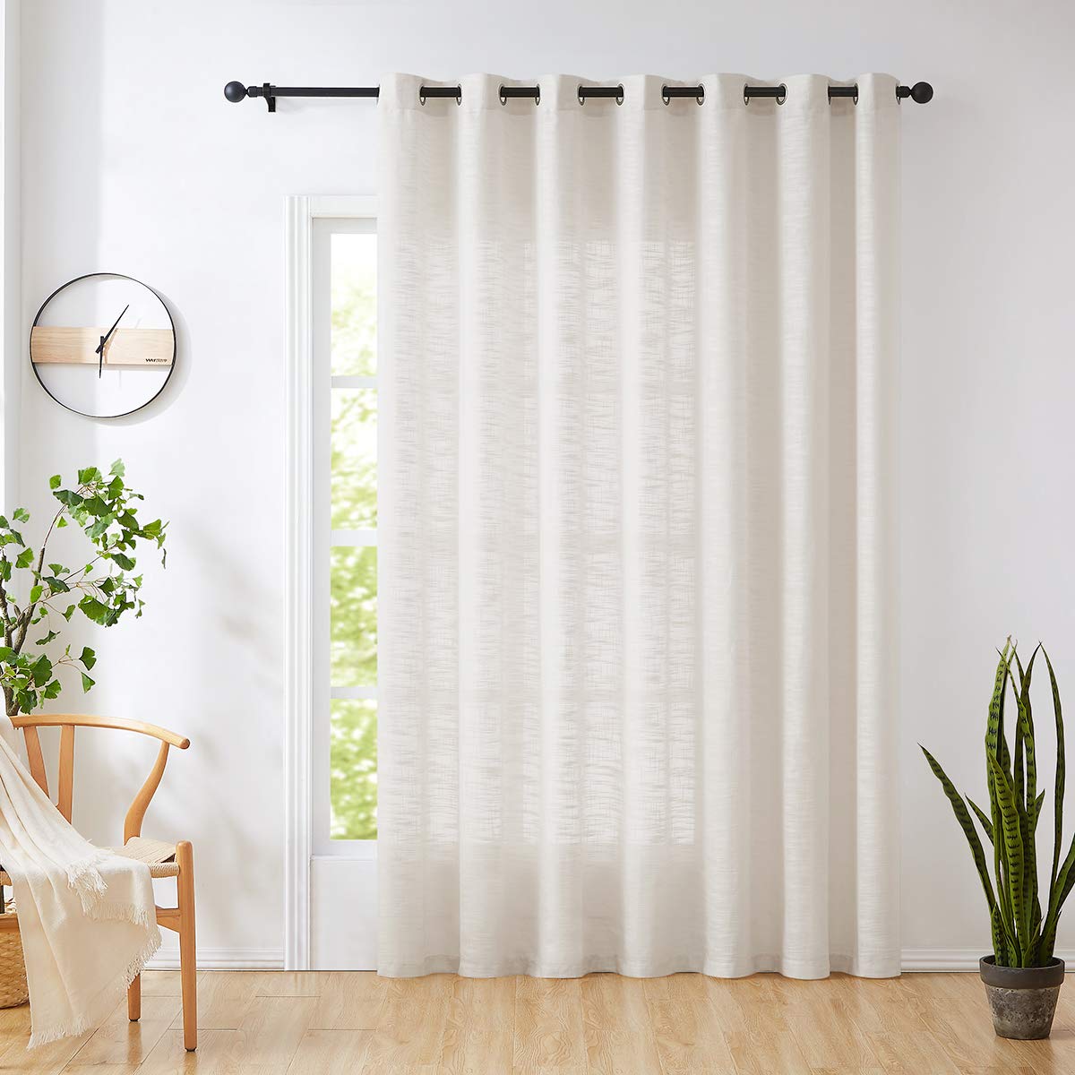 FMFUNCTEX Linen Sheer Curtains for Living Room Natural 108-inches Long Extra 100" Width Rich Cross Weave Textured Semi-Sheers for Bedroom Room Divider Windows 1 Pack Beige Grommet Top