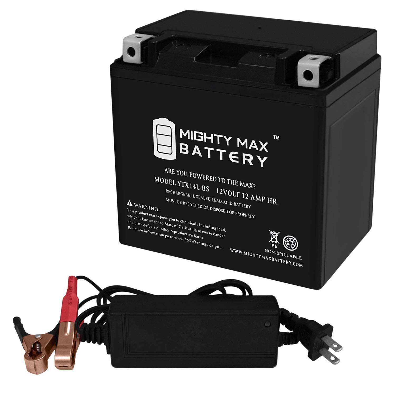 YTX14L-BS Replacement Battery for Drag Specialties 2113-0213 + 12V 2Amp Charger