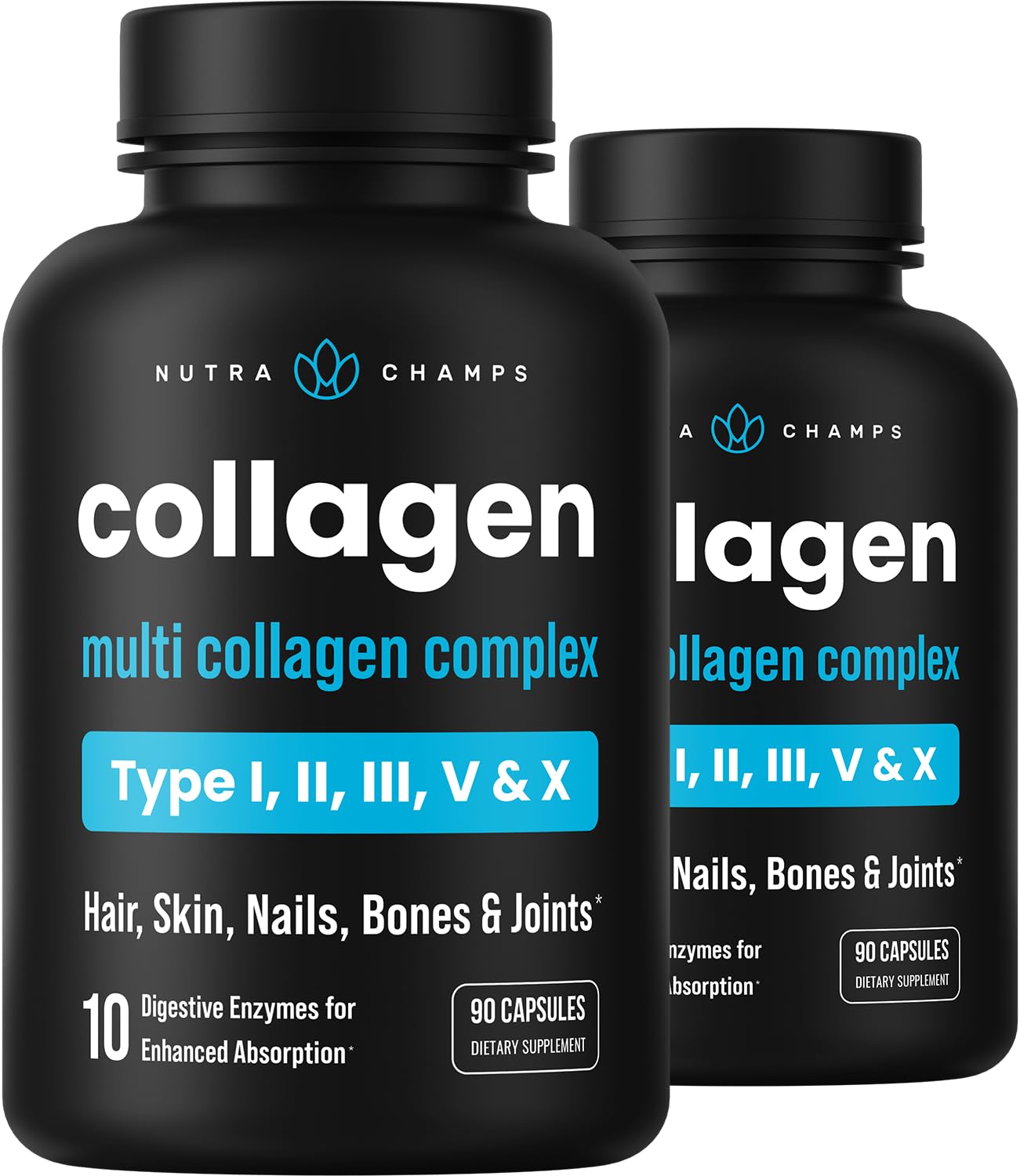 Multi Collagen Pills | Types I,II,III,V,X | Double Hydrolyzed Collagen Peptides Powder Capsules | Healthy Skin, Hair, Nails, Joints | Keto Protein Supplement for Women & Men | 180 Capsules (2 Pack)