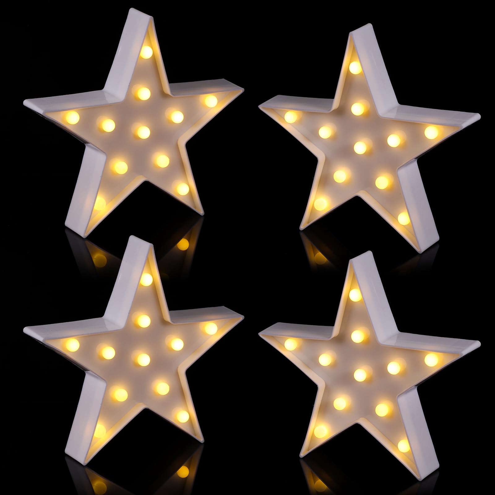 Star Plastic Night Light Battery Operated LED Marquee Star Sign Star Shaped Party Movie Theater Decor Room Wall Lamp for Kids Baby Child Girl Gifts, Birthday Party Home Bar Christmas (White, 4 Pcs)