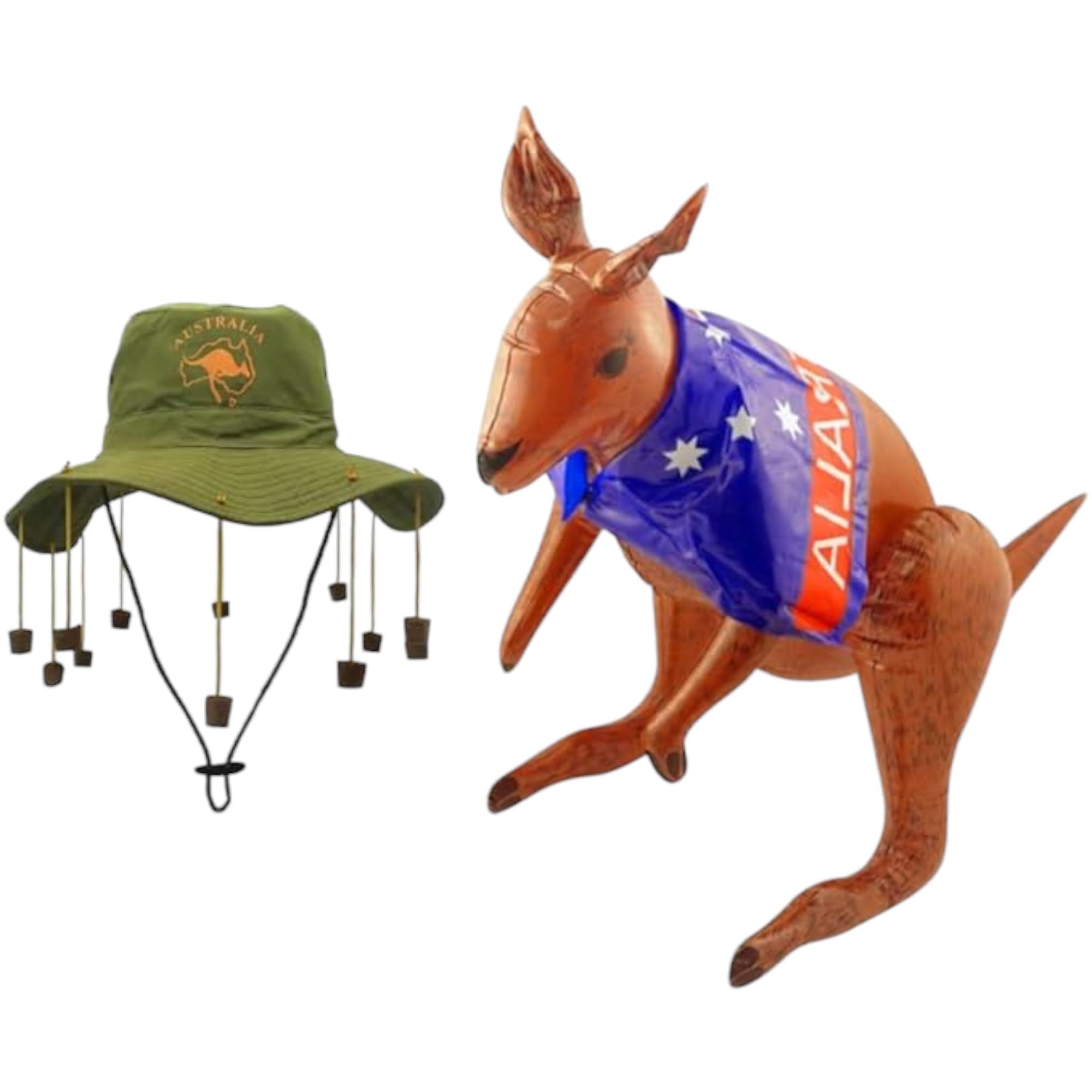 FNA FASHIONS® Adult Australian Cork Hat & Inflatable Kangaroo Fancy Dress Kit- The perfect ensemble for any Aussie-themed event!