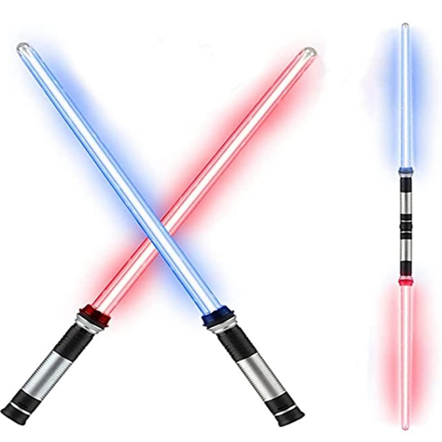 Beauenty 2PCS Flashing Lightsaber Laser Double Sword Light Saber Kpop Lightstick Cosplay Toys Sound And Seven Color Adjustment Can be Spliced For Boys Girls Gift