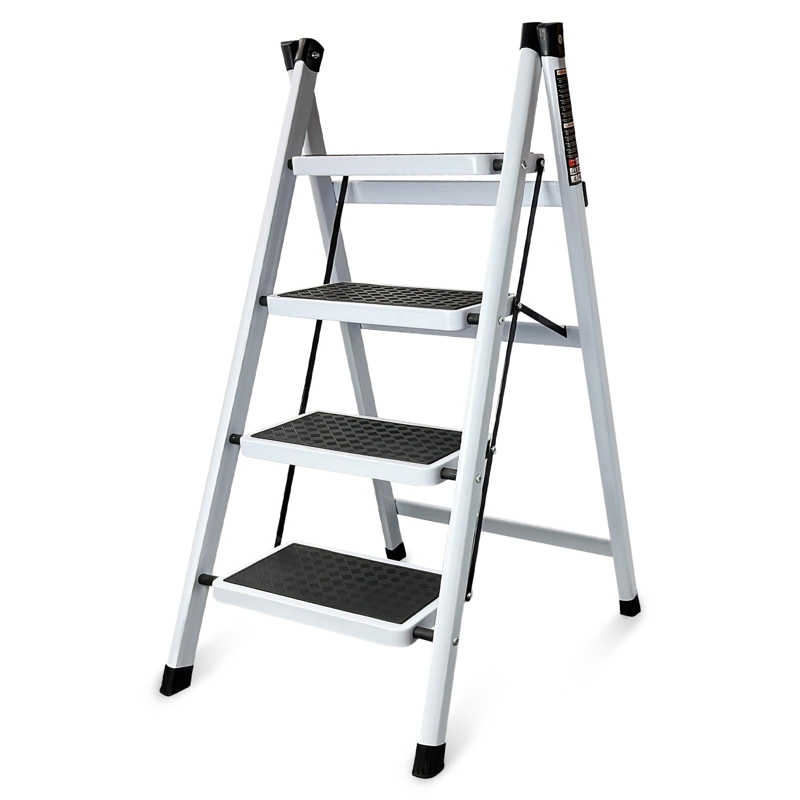 KVIVI Foldable Step Ladder for Adults - Heavy Duty Step by Step Ladder with Non Slip Platform & Ladder Feet - Portable Metal Step Platform Ladder for Indoor/Outdoor Working (4 Tread)