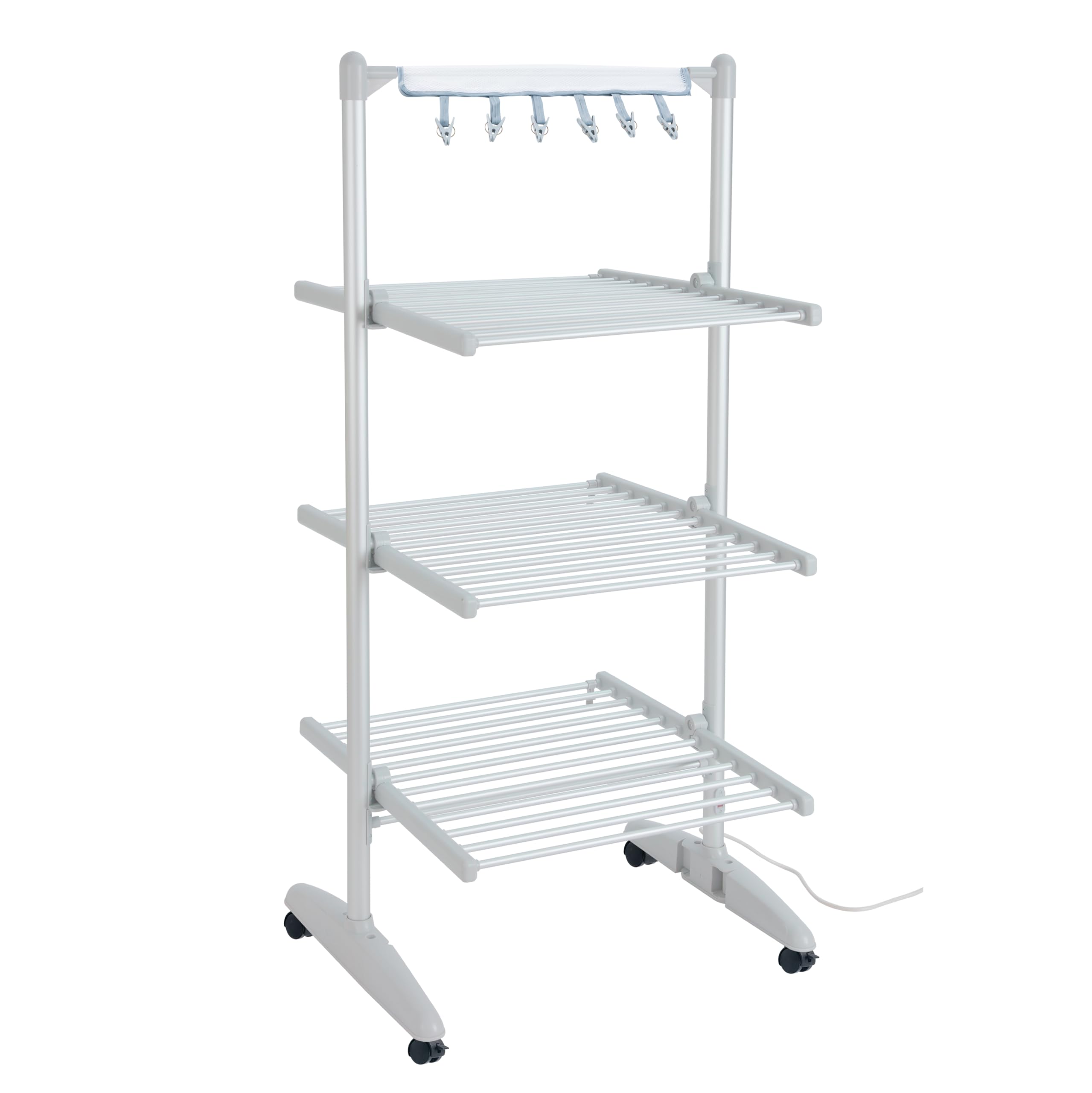 AMOS 300 3-Tier Electric Heated Clothes Airer With Cover Dryer Foldable Aluminium 36 Heating Tubes 300W, Grey - Digital Thermostat Control