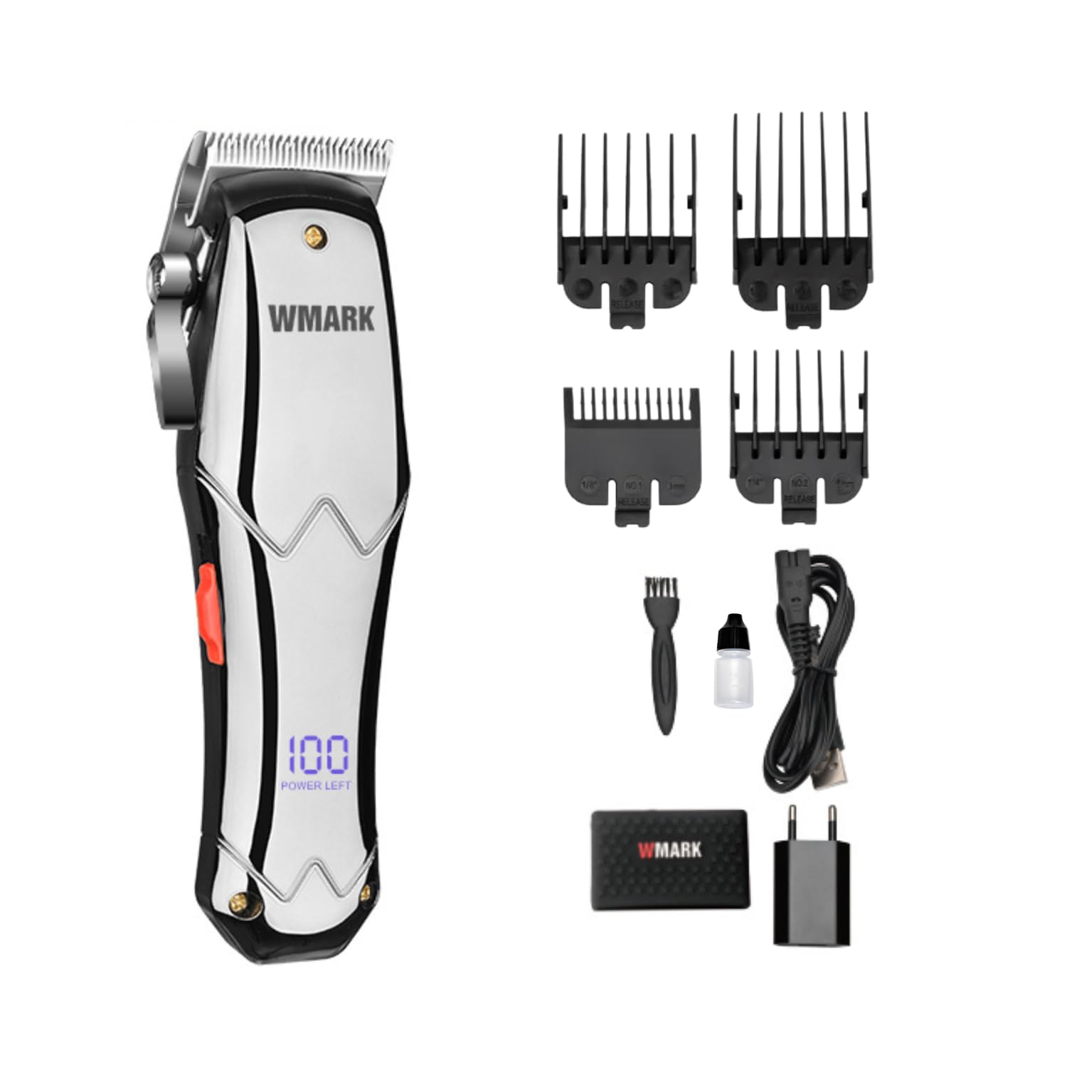 WMARKNg-210 Zero Gapped Hair Clipper Self Sharpening Blade 6500 Rpm Magnetic Motor Charging Adaptor 4 Guide Comb Taper Lever Adjustments For Close Cut Trimming For Men Runtime 150 Min-Battery Powered