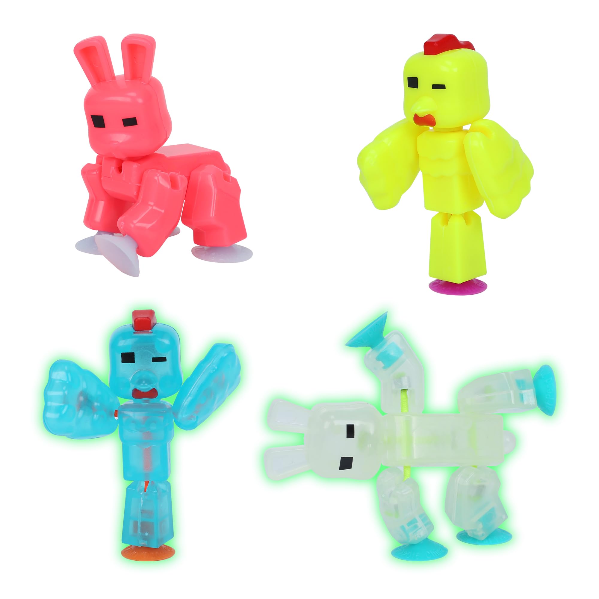 ZingStikbot Easter Pack, Set of 2 Chickens and 2 Bunnies with Exclusive Neon & Glow in The Dark Colors, Create Stop Motion Animation, for Kids Ages 4 and Up