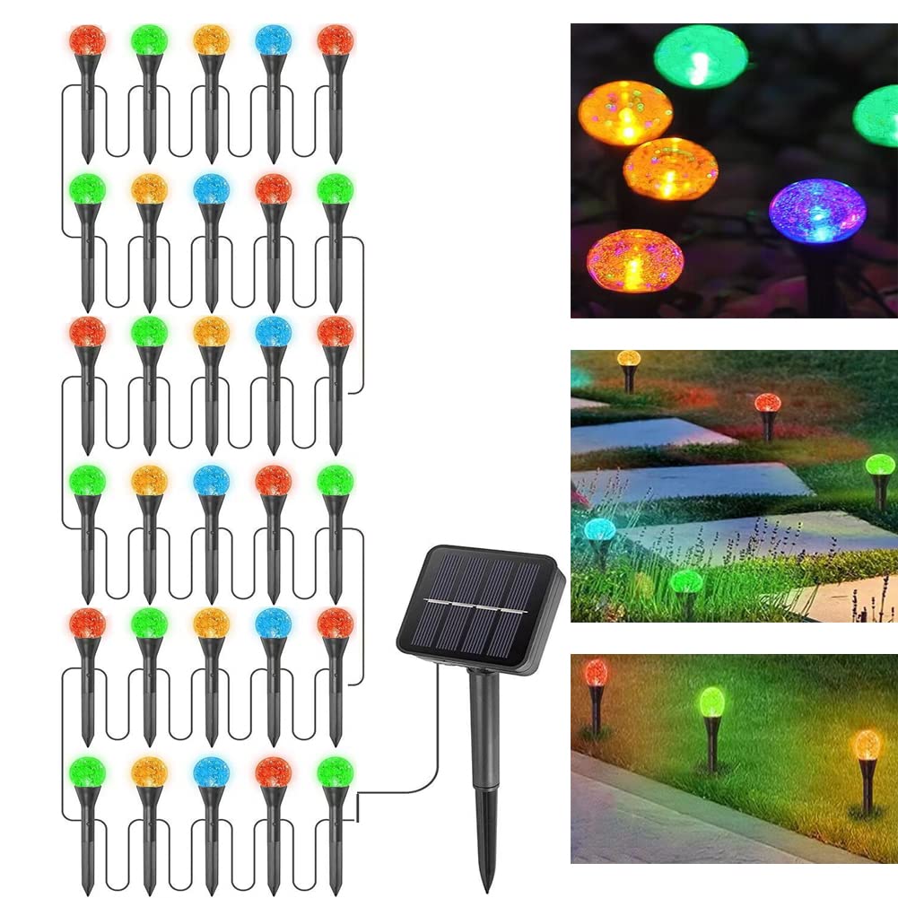 Tovotum30 Led Solar Outdoor Fairy Lights with 8 Modes, 30 in 1 RGB Colorful Globe Waterproof Stake Lights, Mini Crystal Bubble Decorative Lights for Yard Pathway Patio Party Wedding