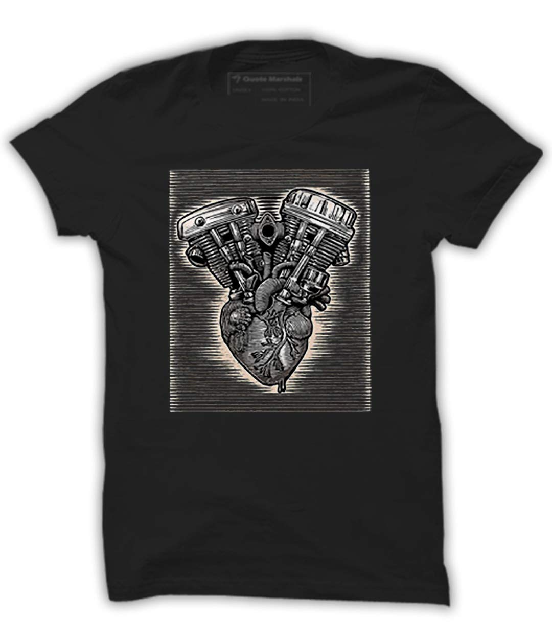 Quote MarshalsBikers Heart Round Neck Black Cottan T-Shirt for Men's