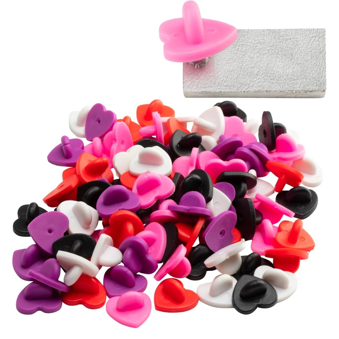 Heart Shape PVC Rubber Pin Backs(100PCS) Five Assorted Colors -Compatible with Disney & Novelty Collector pins - Keep Your Favorite Collectible pins Safely Secured - Keepers,Tie Tack,Lapel Pinback