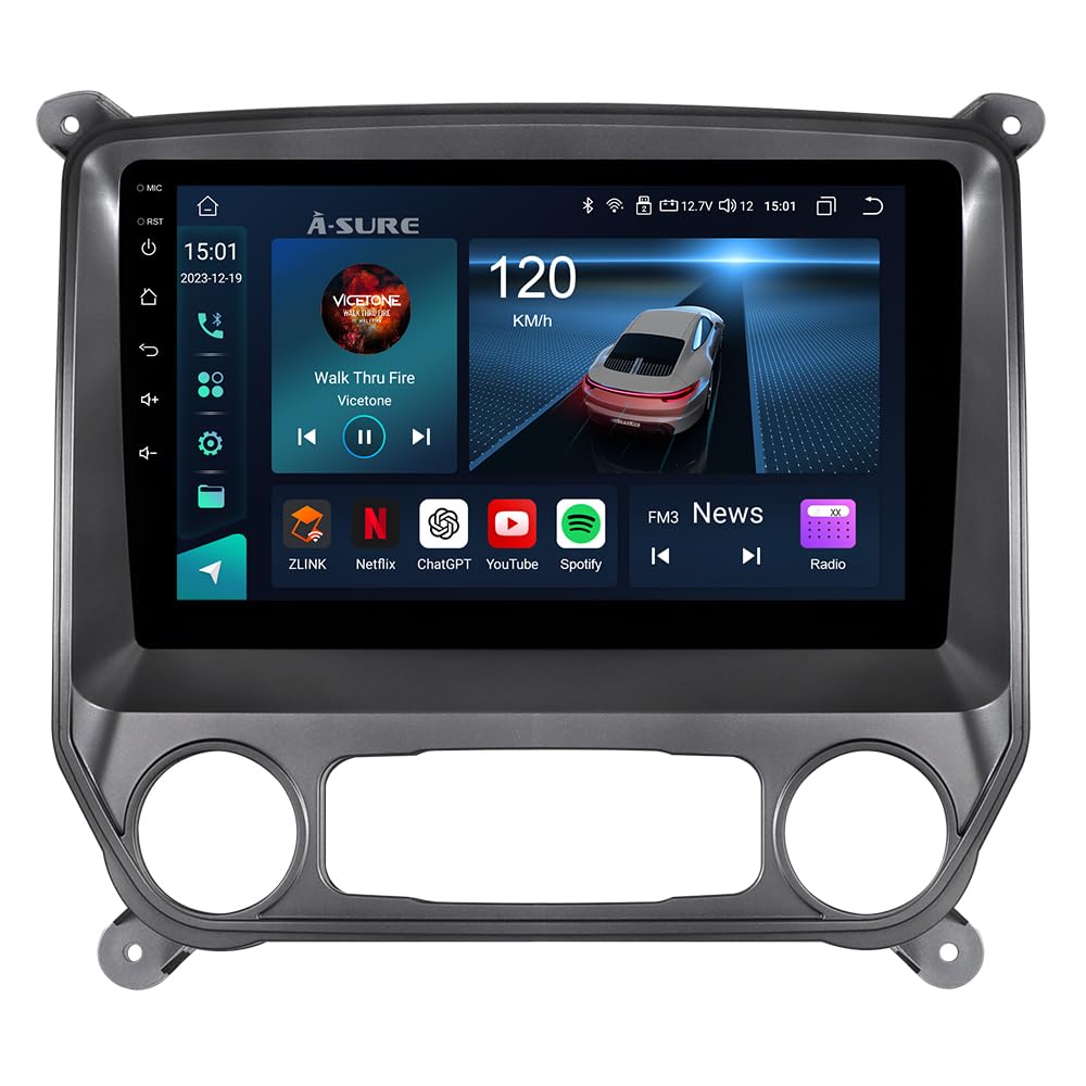 ASURE10.1" Car Stereo Radio GPS Navigation Unit for Chevrolet Silverado 2014-2018 GMC Sierra Base(Low-end),8Core 4+64GB Android with Wireless Carplay,Android Auto,1280x720 Touchscreen Video Player