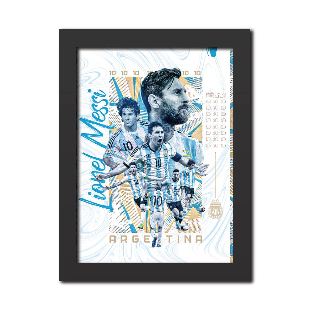 TenorArts Lionel Messi Poster Argentina World cup Memories Laminated Poster Framed Paintings with Matt Finish Black Frame (12 inches x 9inches)