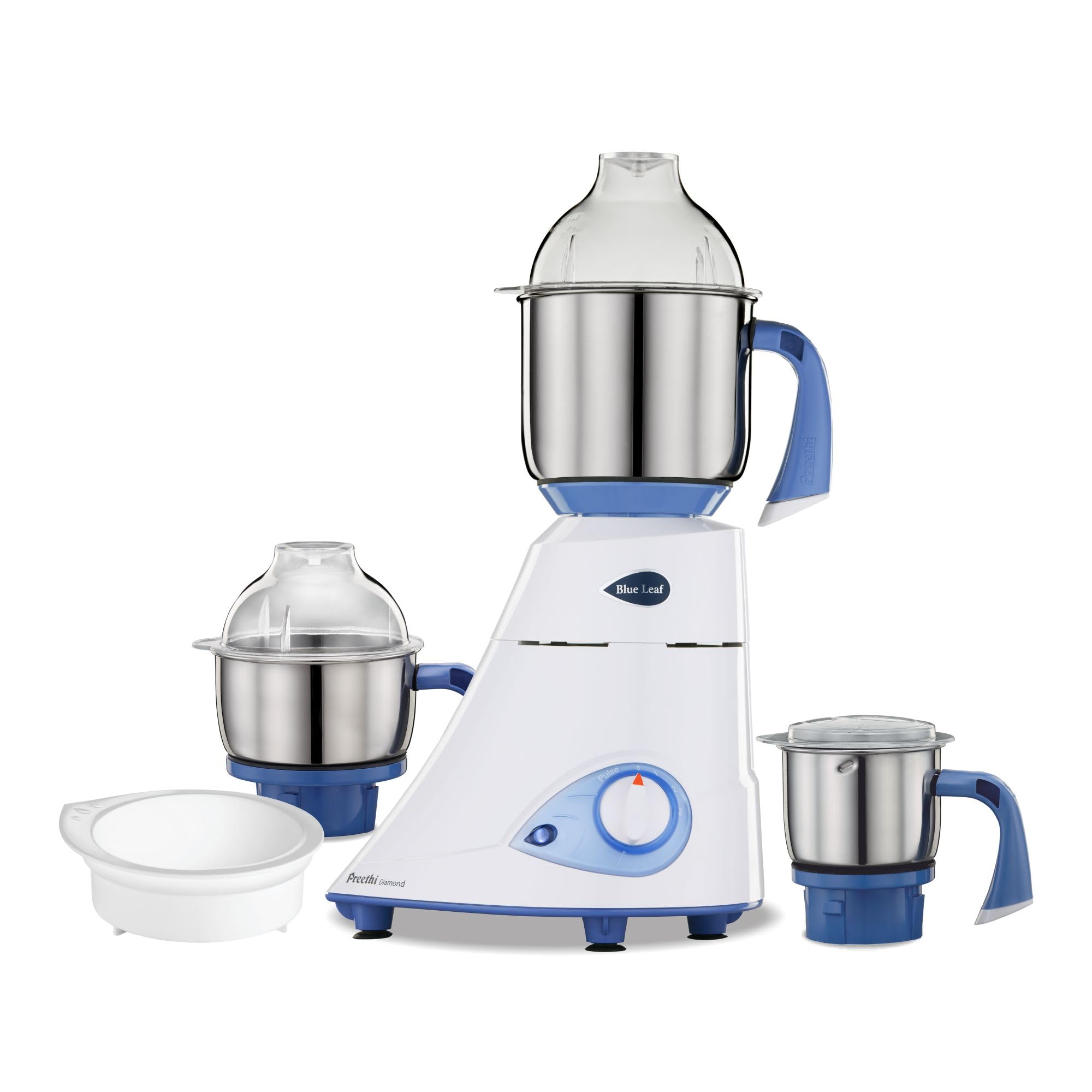 Preethi Blue Leaf Diamond 750-Watt Mixer Grinder with 3 Jars, Blue/White