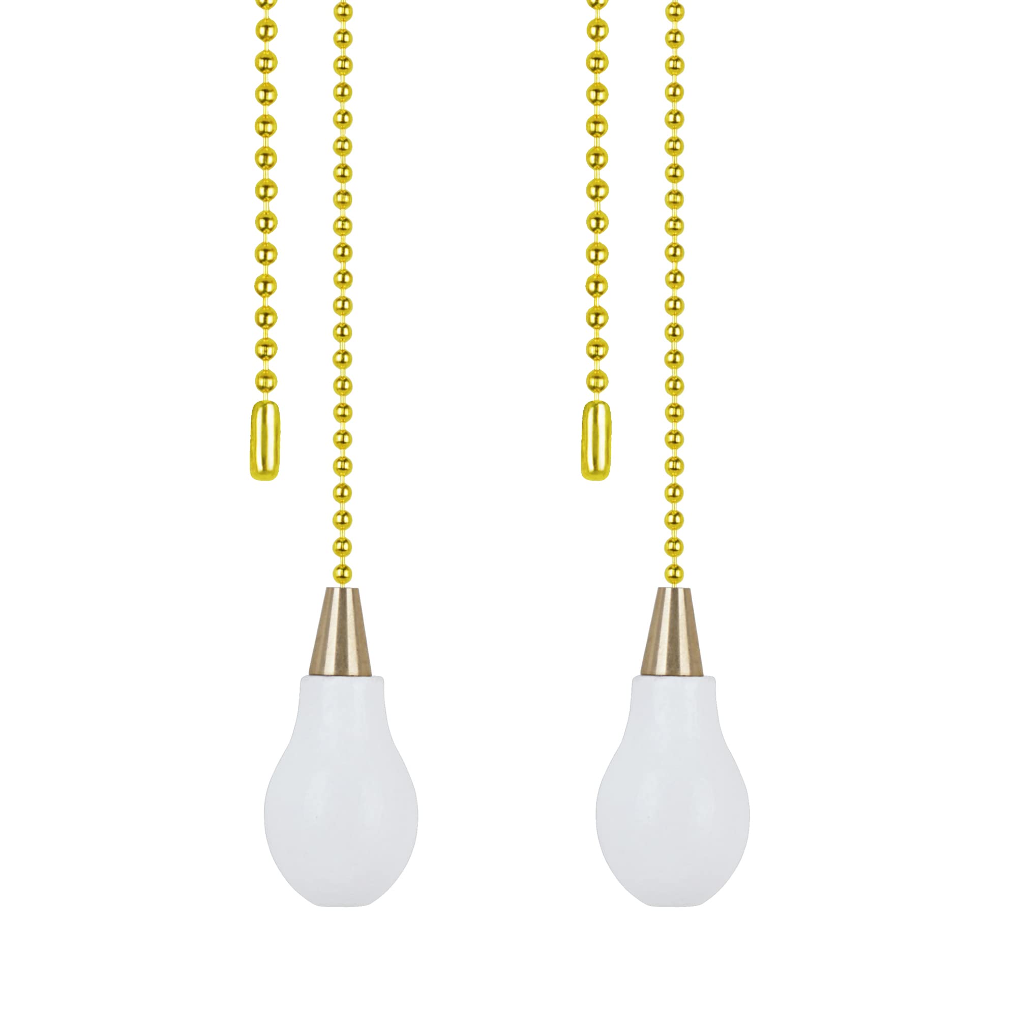 Aspen Creative 20501-22, 12" Ceiling Fan Beaded Pull Chain / White Wooden Pendant Knob with Metal Cap in Brass Finish, 2 Pack