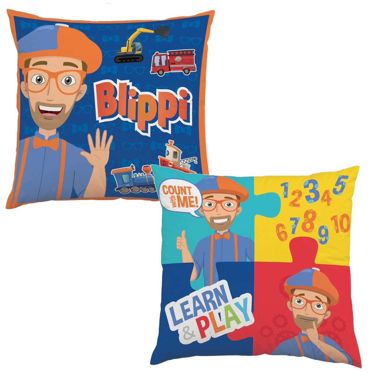 Blippi Official Square Cushion Pillow | Super Soft Two Sided Numbers Design | Perfect for Any Children's Room Or Bedroom, Multi, 40 x 40cm