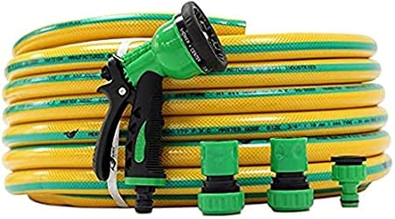 AQSON Garden Water Hose Reinforced 1/2in 50m With Garden Shower And Reducers (Yellow)