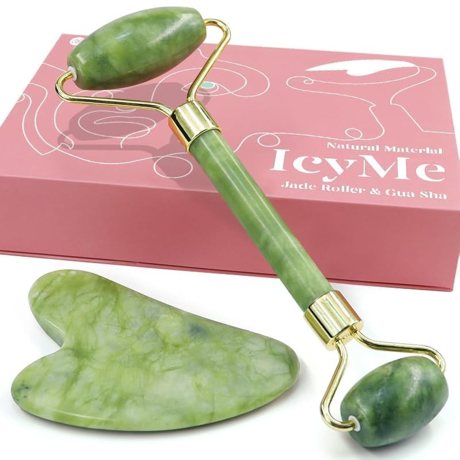 BAIMEIJade Roller & Gua Sha, Face Roller, Facial Beauty Roller Skin Care Tools, Self Care Gift for Men Women, Massager for Face, Eyes, Neck, Relieve Fine Lines and Wrinkles - Green