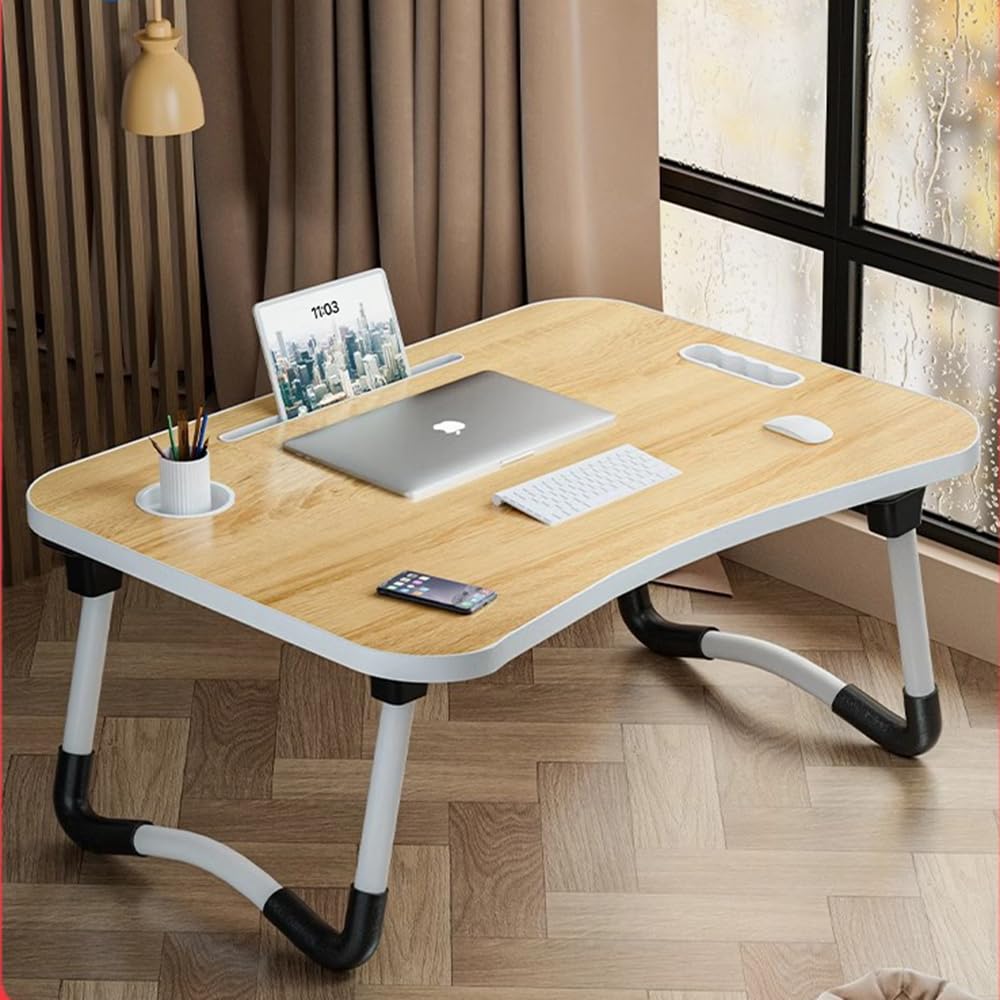 Foldable Laptop Table, Laptop Bed Tray Table for Bed, Sofa, Dinner Bed Portable Bed Tray with Sturdy Portable Cup Holder for Eating, Writing, Working, Pink