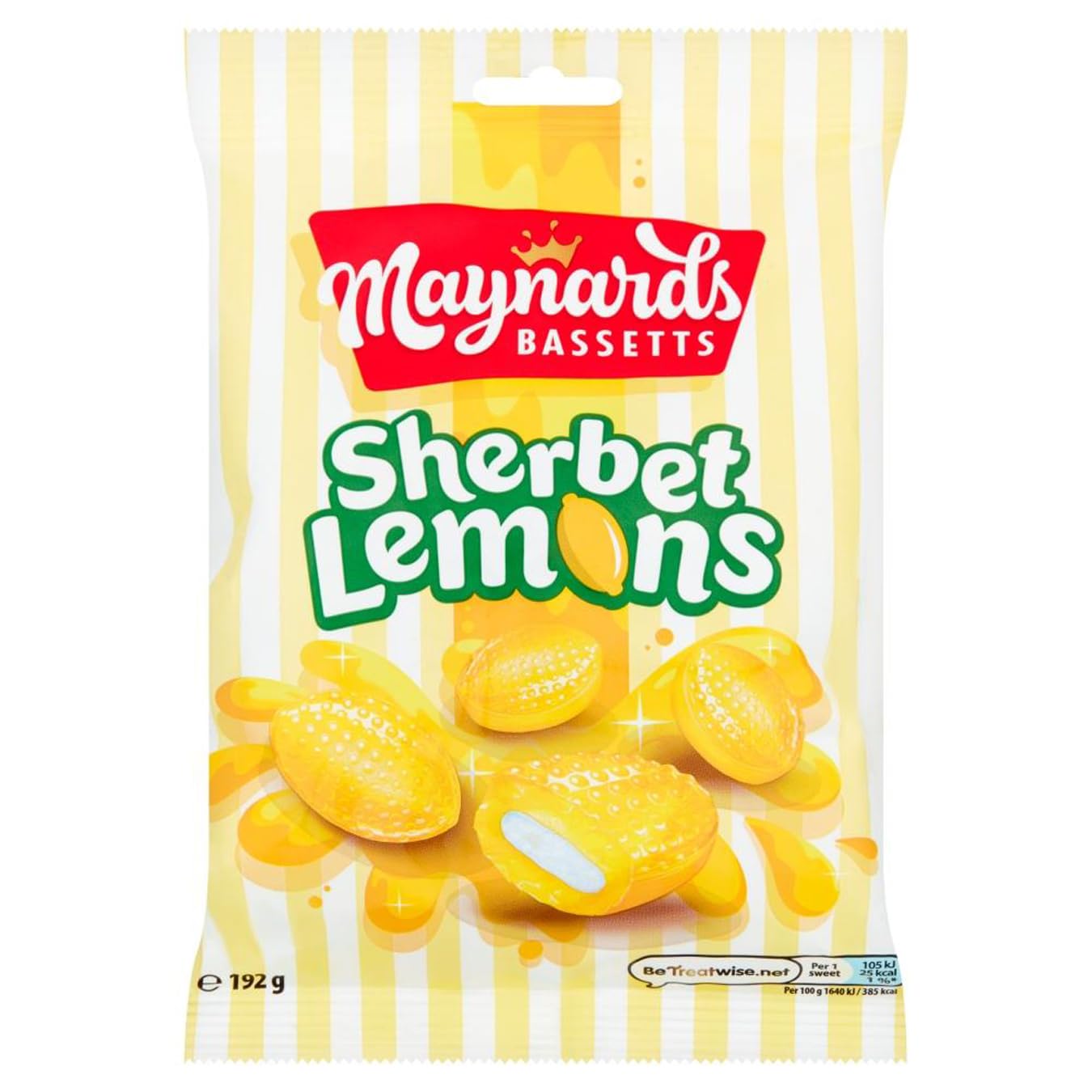 Maynards Bassetts Sherbet Lemons, Tangy Lemon Flavour with Fizzy Sherbet Centre, 192g