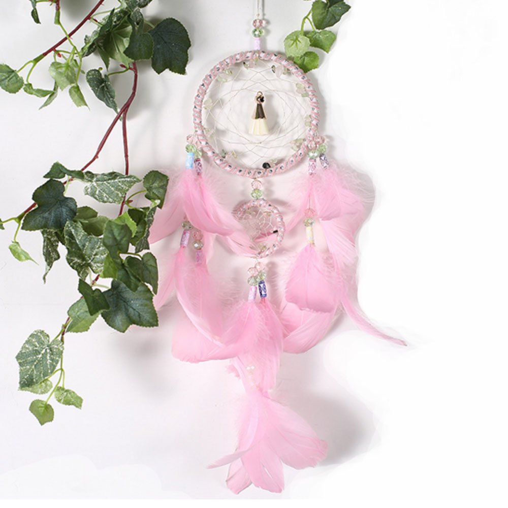 DOFE Large Handmade Dream Catchers,Chandelier Type Dream Catcher,Colorful Dream Catcher,Dream Catchers For Bedroom. (Pink)