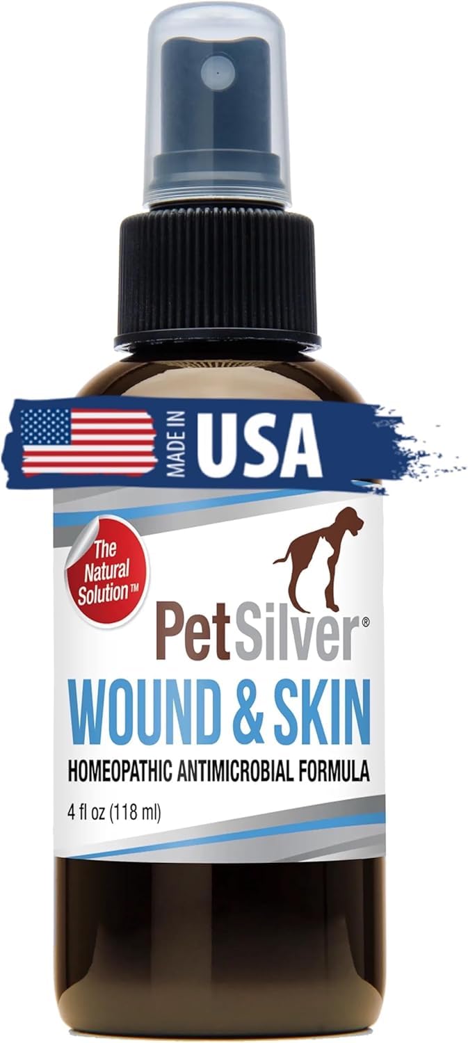 PetSilver Wound & Skin Spray - Chelated Silver, Superior to Colloidal Silver - Dog Wound Spray, Hot Spot, Allergy Relief for Dogs, Itch Spray for Cats - Natural Skin Soother - Made in USA - 4 fl oz