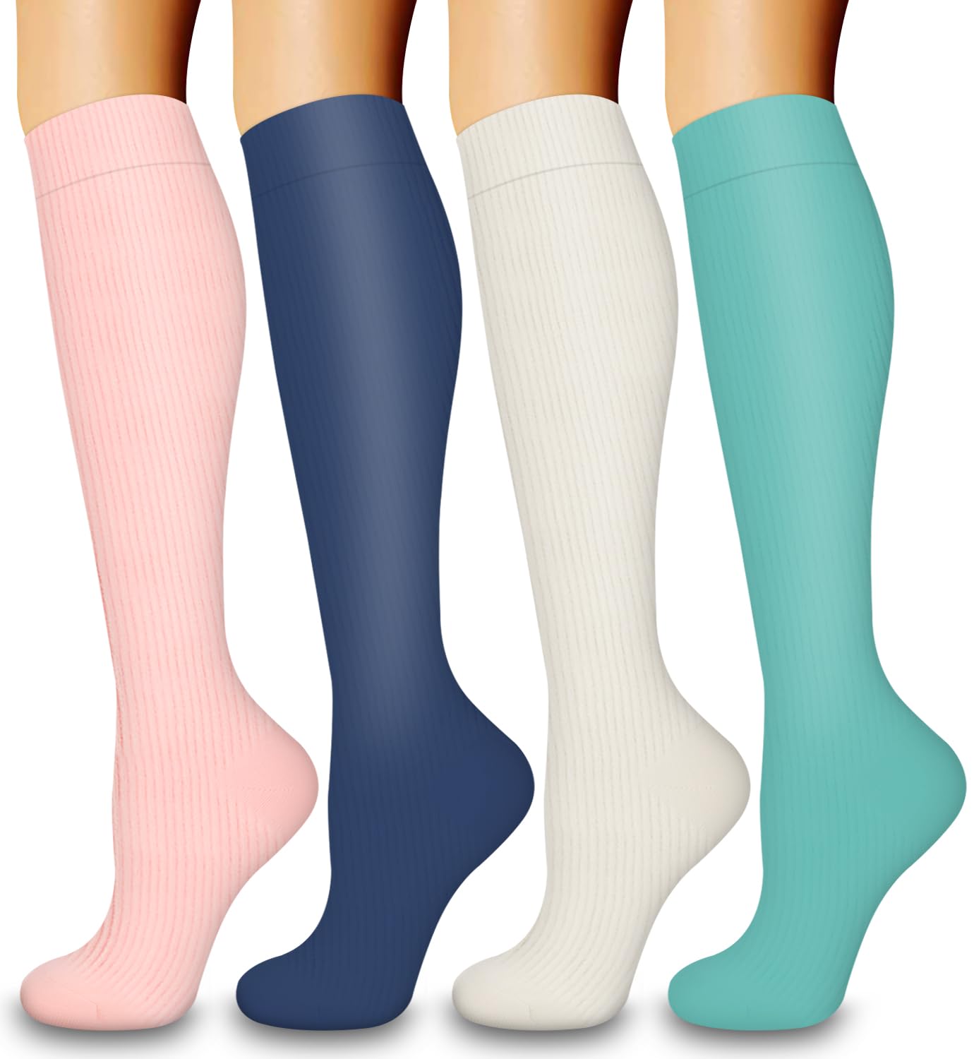 COOLOVER4 Pairs Compression Socks for Women and Men -Best Support for Circulation,Running, Athletic, Nursing, Travel, Pregnancy