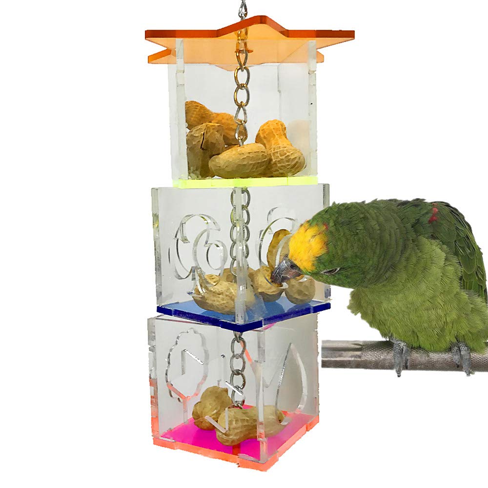 OFLAO Bird Foraging Toys, Creative Parrot Feeder Box, Hanging Treat Foraging Toy for Anchovies, Parakeets, Cockatiel, Conure, Mynah, Macow