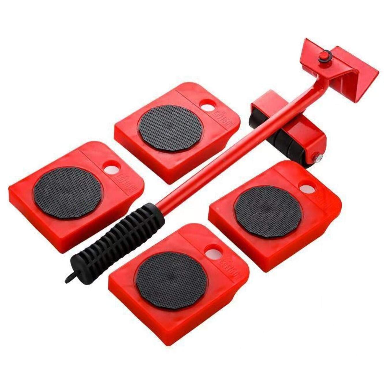 Furniture Moving Artifact Durable Lifter Household Heavy Duty Universal Wheel Roller Set 5 Pieces Furniture Movers Lifter Heavy Appliance Lifting Furniture Moving Tool Set Folding Trolley, (Red)