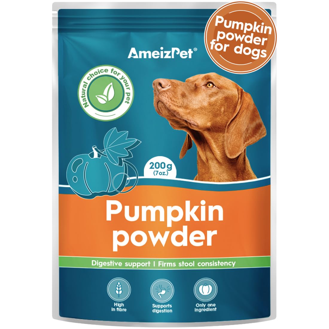 AmeizPet Pumpkin Powder For Dogs, To Create Pumpkin Puree, Fibre For Dogs Firm Stool, 100% Pumpkin Pulp Powder For Good Bowel Activity For Dogs, Canned Pumpkin Alternative, 200g (7 Oz.)