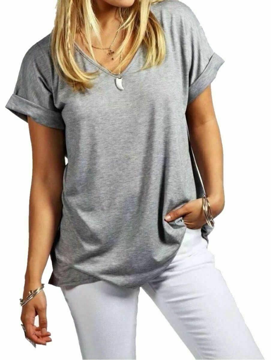 STAR FASHION GLOBAL LTDWomen Oversized Baggy Loose Fit Turn up Batwing Sleeve Ladies V Neck Top T Shirt