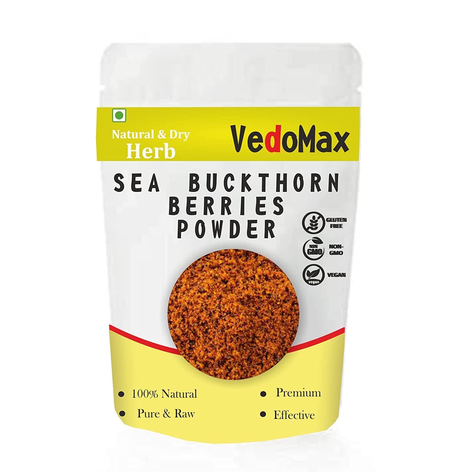 VedoMax Organic Sea Buckthorn Berries Powder, Sea Buckthorn Powder 150 GM - Rich in Collagen, Fibre, Omegas and High Source of Vitamins and Phytonutrients