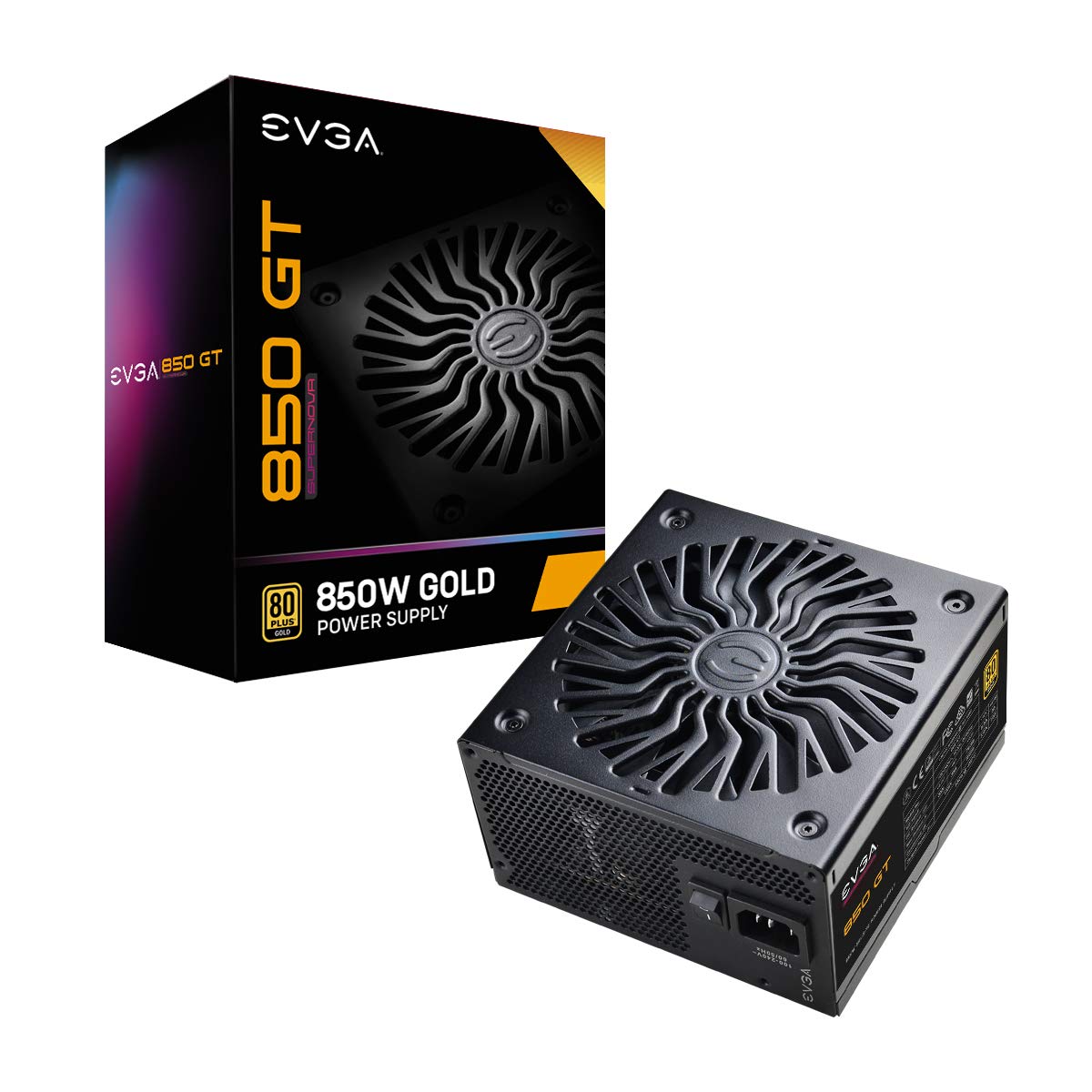 EVGA850 GT, 80 Plus Gold 850W, Fully Modular, Auto Eco Mode with FDB Fan, 100% Japanese Capacitors, 7 Year Warranty, Includes Power ON Self Tester, Compact 150mm Size, Power Supply 220-GT-0850-Y1