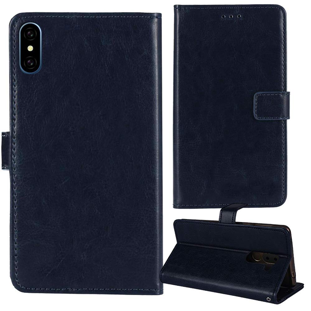 DingshengkBook Stand Premium Retro Business Flip Leather Protector Case For KenXinDa KXD D58 6.22 inch Magnetic Card Slot Wallet Protective Bumper Folio Pouch (Dark Blue)