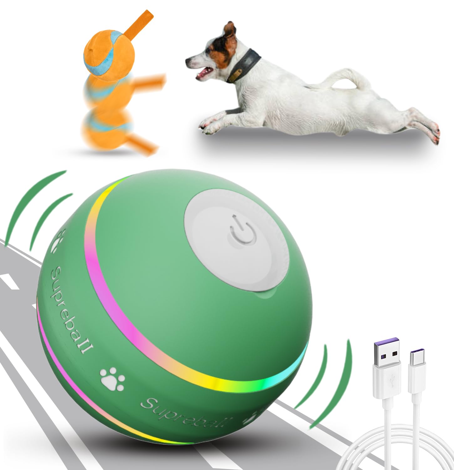 Dog Balls,The 3rd Generation Interactive Toys for Puppy/Small/Medium/Large Dogs,Improved Dog Rolling Effect Tennis Ball with Strap, Tough Motion Activated Automatic Moving Dog Ball Toys