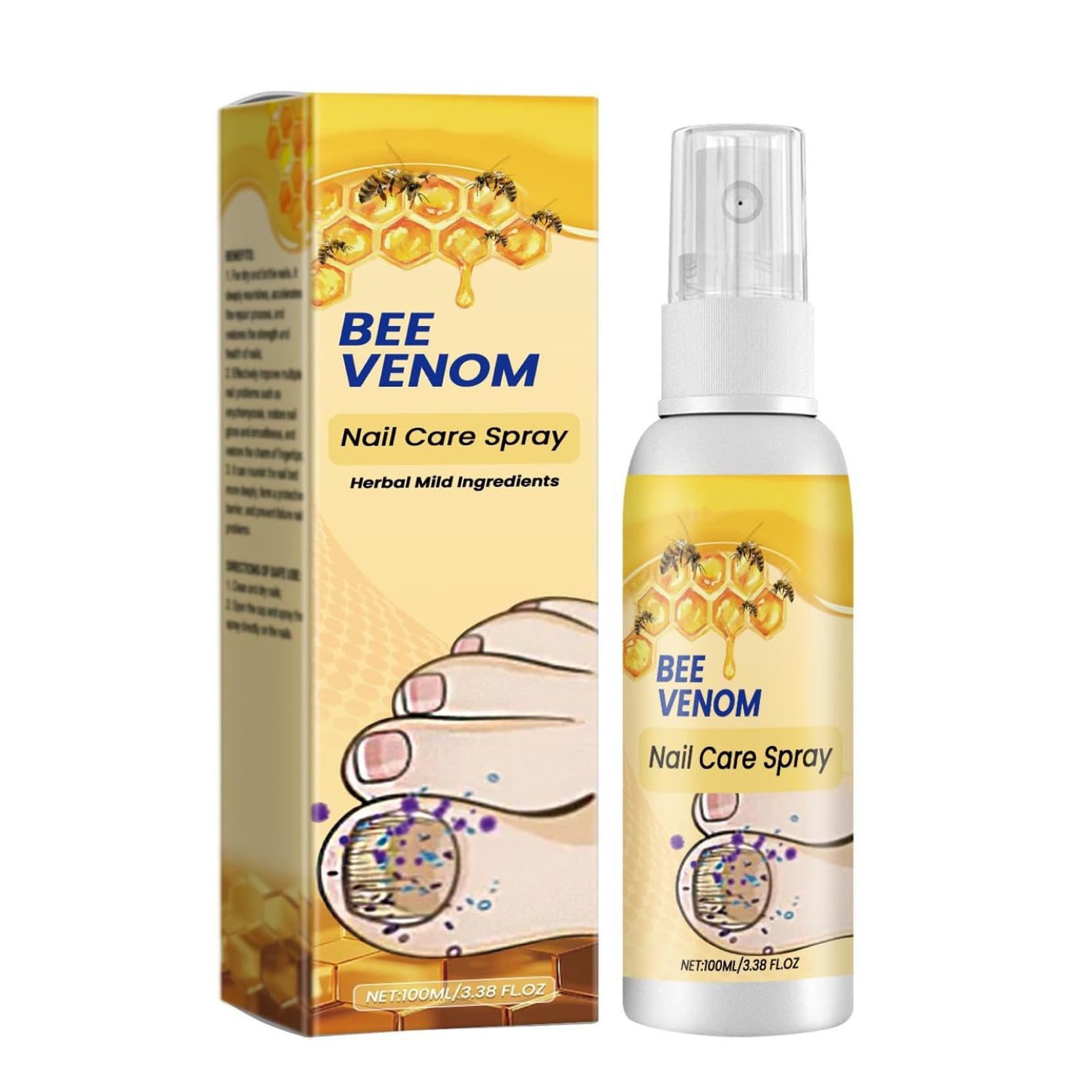 Bee Venom Nail Treatment Extra Strength, Azonee Anti-Fungus Care Spray for Ingrown and Discolored Nails, Safe & Effective for Nail Health and Growth (100ml)