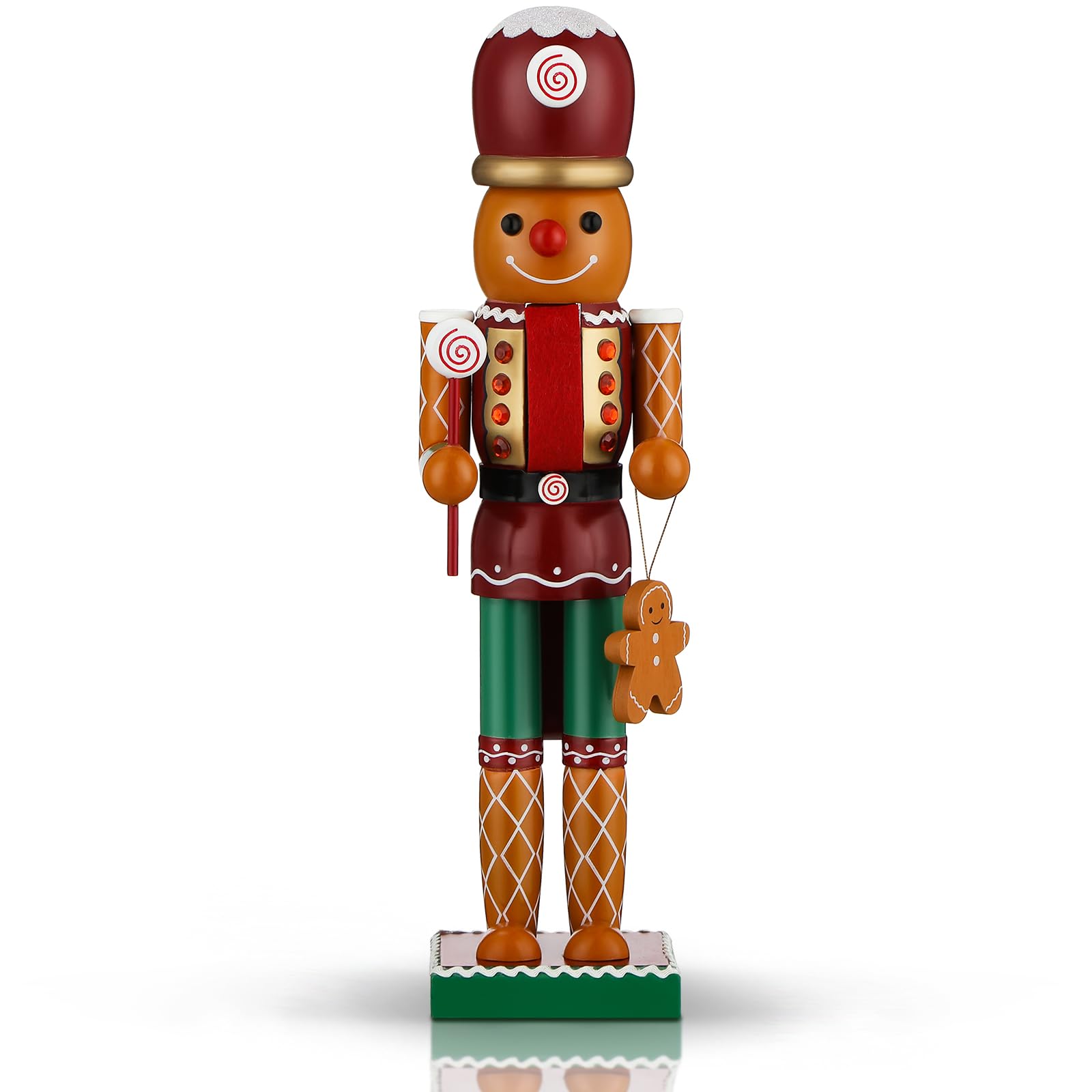 Wettarn Christmas Nutcracker Figures 14 Inch Gingerbread Man Wooden Nutcracker Soldier Christmas Wood Traditional Decorations for Holiday Decor