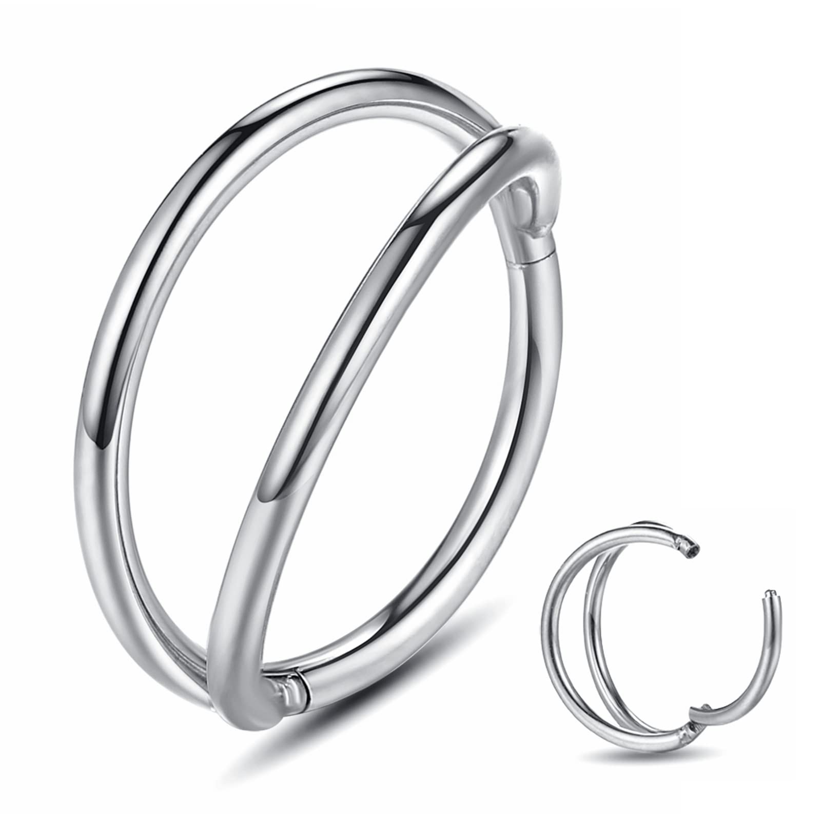 Yrogcu20G 18G 16G 14G Single/Double Hoop Stainless-Steel Seamless-Hinged-Piercing Segment-Clicker Nose-Ring-Hoop : Diameter 6mm 8mm 10mm 12mm Cartilage Earrings