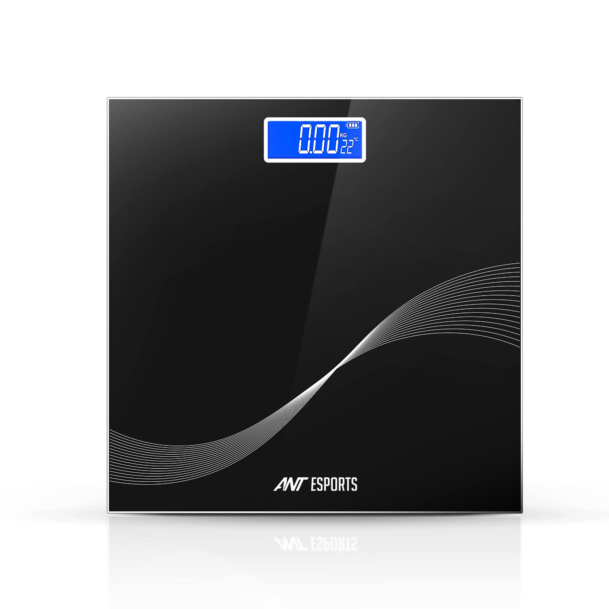 Ant Esports Flora Wave Digital Weighing Scale, Highly Accurate Digital Bathroom Body Scale, Precisely Measures Weight up to 180Kg - Black