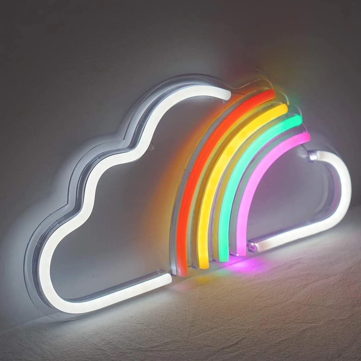 Charming Treasures Rainbow Cloud Neon Sign 15 * 8 inches Neon Sign for Kids Room Decor for Girls Boys Bedroom Birthday Gift Cloud Decoration Items for Home Led Wall Hanging