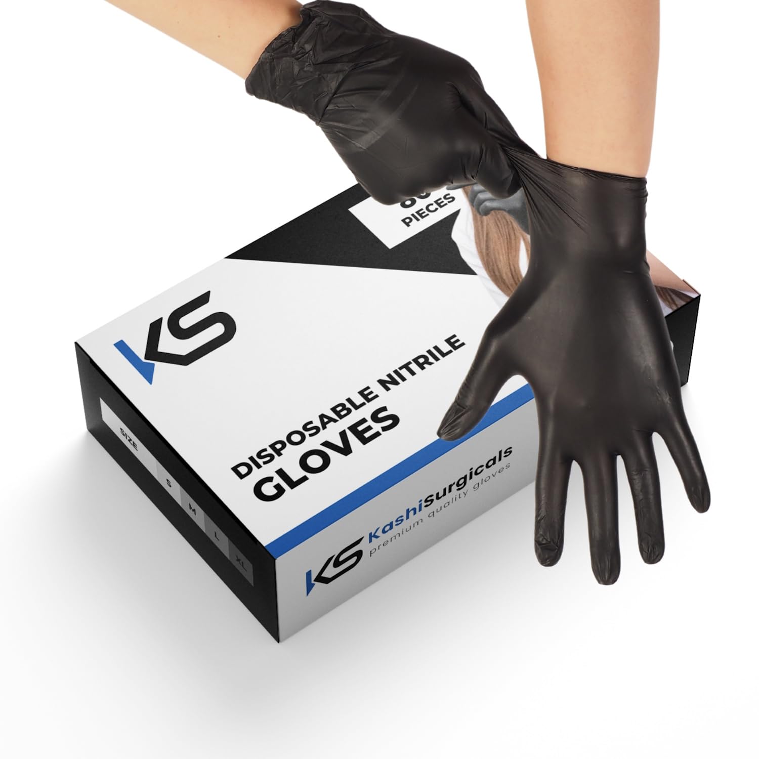 Kashi Surgicals Powder Free Nitrile Gloves, Food Grade, Made In Malaysia (Small, Black, Pack of 80) (Small)