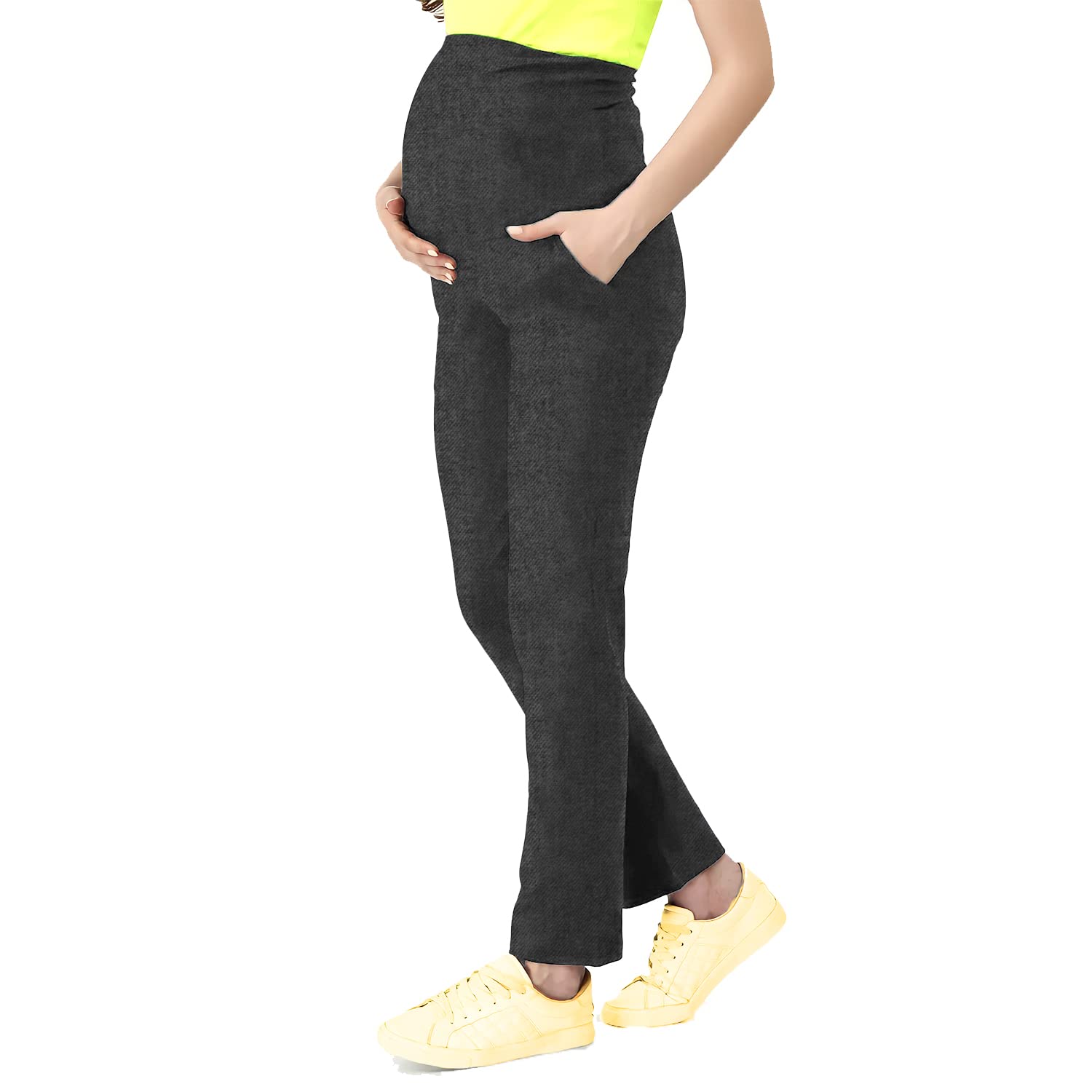 LENAM Soft Cotton Lycra Stretchable Maternity Pants with Double Pockets and Full Belly Coverage