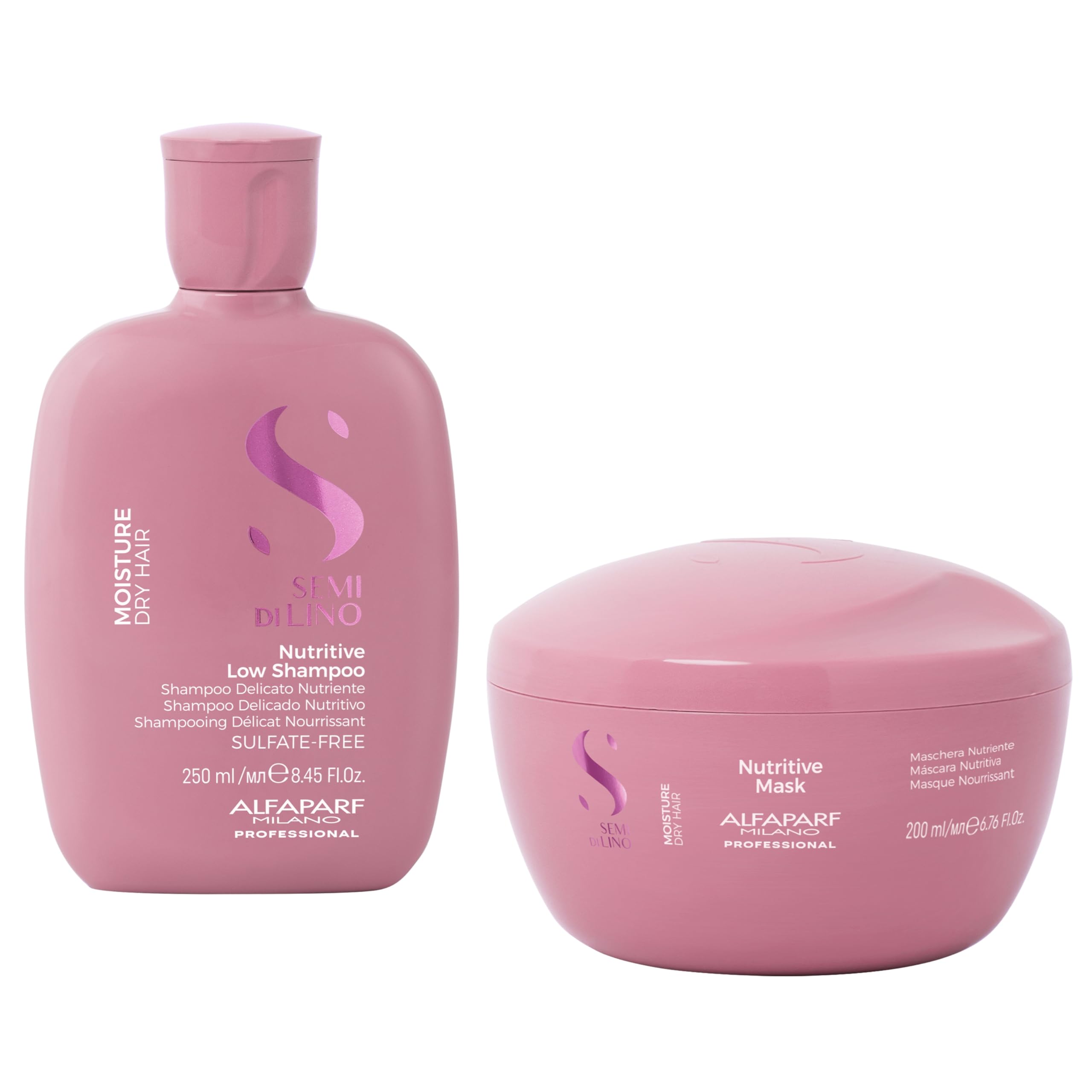 Alfaparf Milano Semi di Lino Moisture Nutritive Sulfate Free Shampoo and Hair Mask Set for Dry Hair - Hydrates, Nourishes, Softens - Safe on Color Treated Hair - Adds Shine and Softness