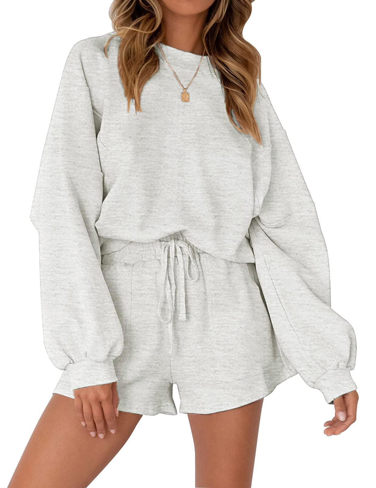 MEROKEETYWomen's 2024 Fall Oversized Batwing Sleeve Lounge Sets Casual Top and Shorts 2 Piece Outfits Sweatsuit