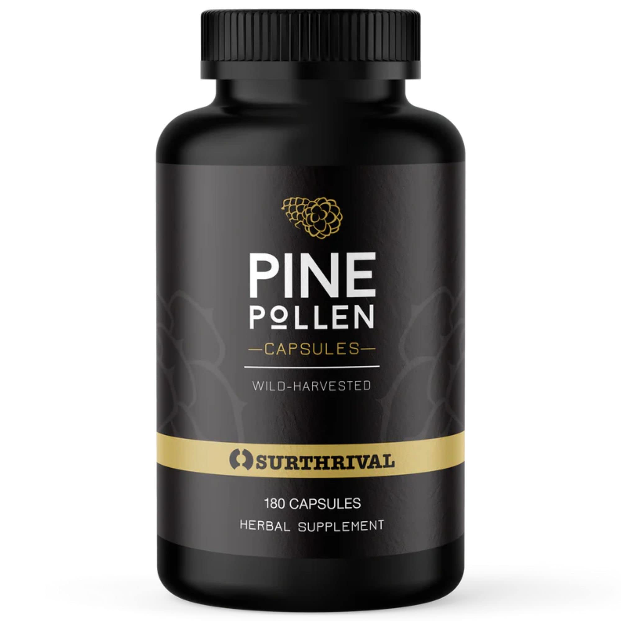 Surthrival: Pine Pollen Powder Capsules (180 Count), Wild Harvested, Energy & Endurance Restoration