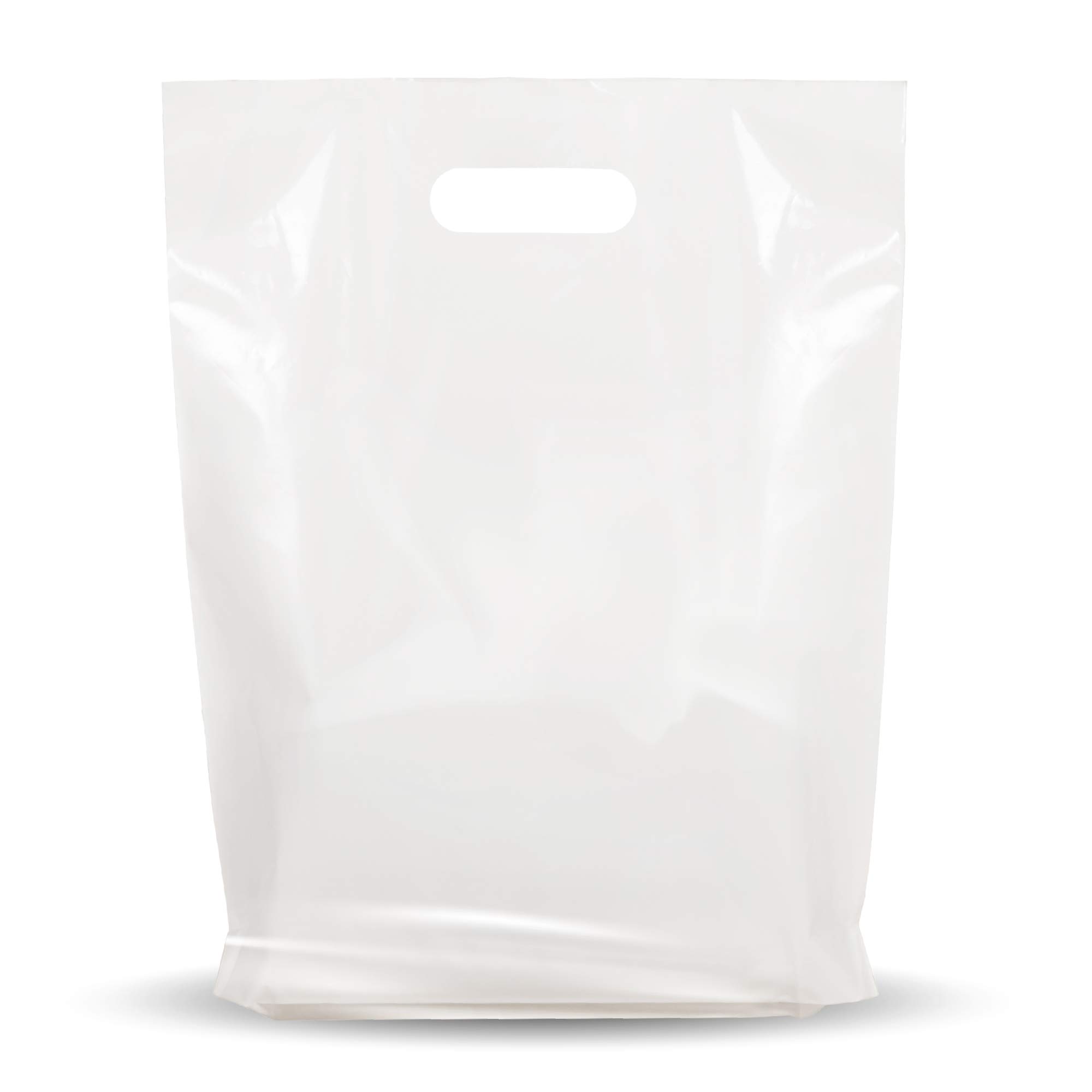 1000 Pack 9" x 12" with 1.25 mil Thick White Merchandise Plastic Glossy Retail Bags - Die Cut Handles - Perfect for Shopping, Party Favors, Birthdays - Color White - 100% Recyclable