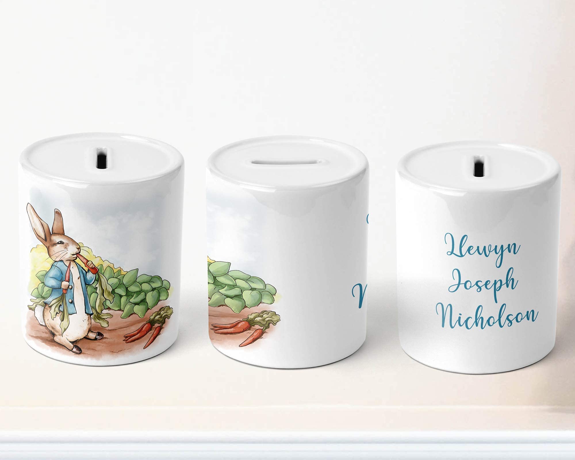 Personalised children's Money Coin Box, Rabbit theme - Christening Gift, First Birthday Gift, Baby Shower Gift, Saving Fund, Baby shower gift, HAG9996