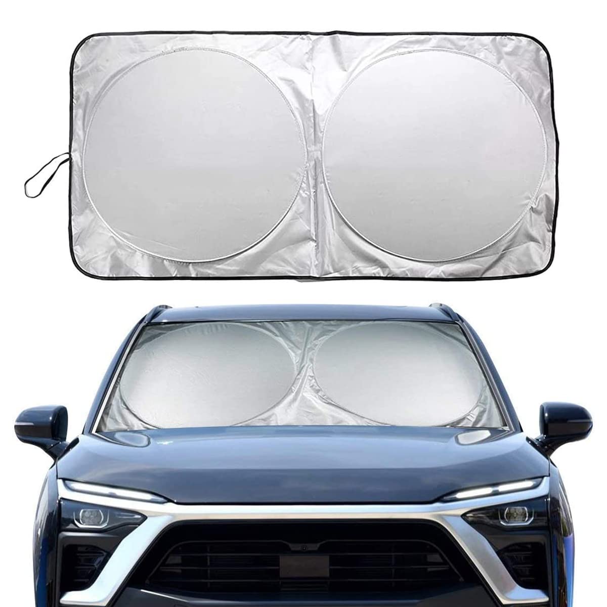 Showay NALANDA Car Windshield Sun Shade with Storage Pouch Foldable Sunshade 150x72cm, Black&Silver